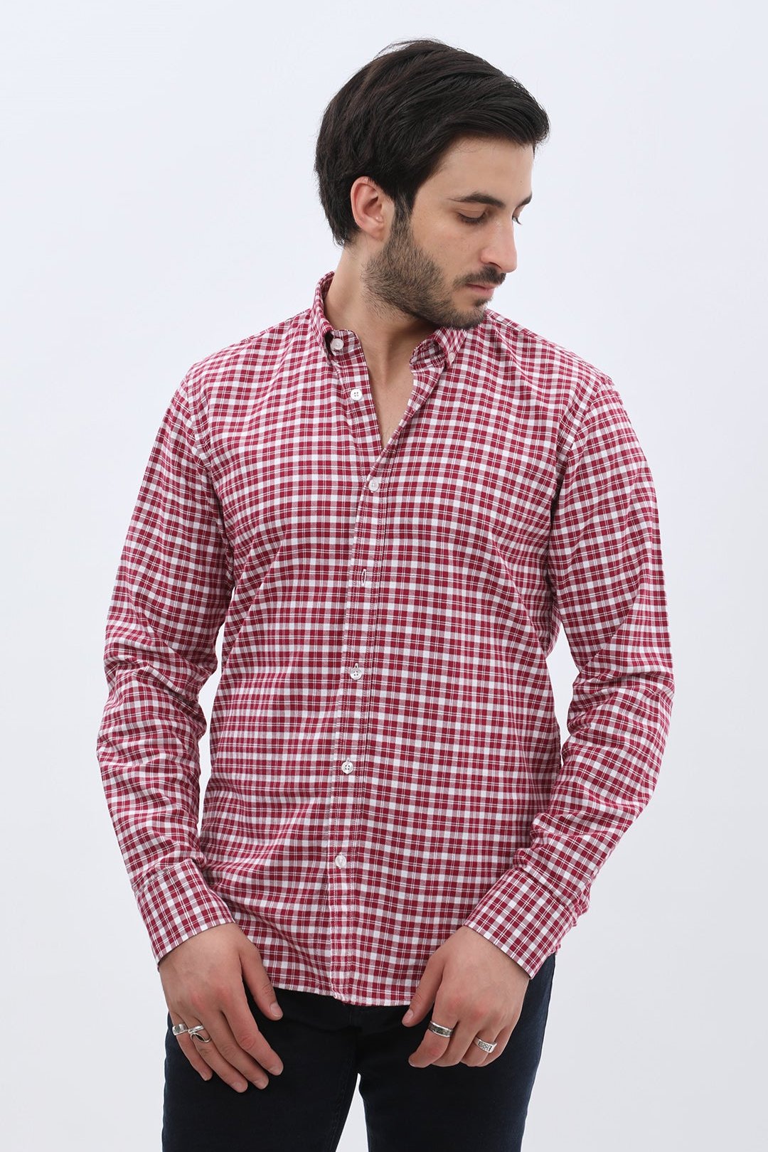SHIRTSPRO Checked Oxford Regular Fit Shirt - Button-Down Collar - Rhododendron