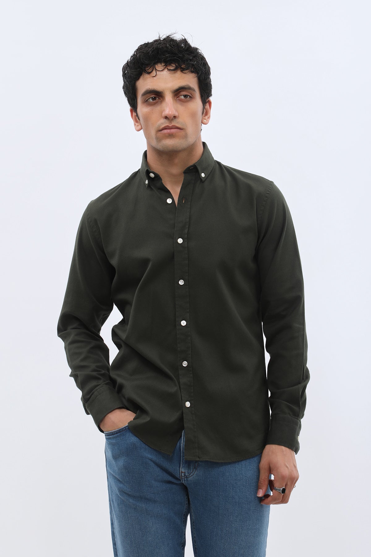 SHIRTSPRO Basket Regular Fit Shirt - Button-Down Collar - Dark Green
