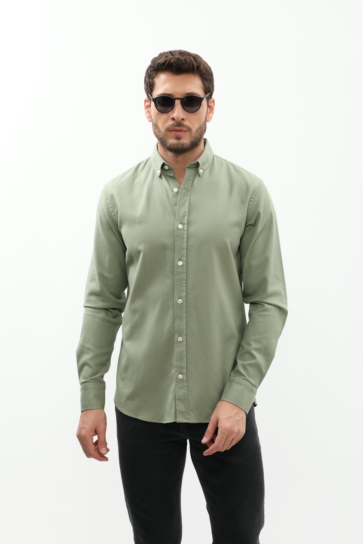 SHIRTSPRO Basket Regular Fit Shirt - Button-Down Collar - Oil Green