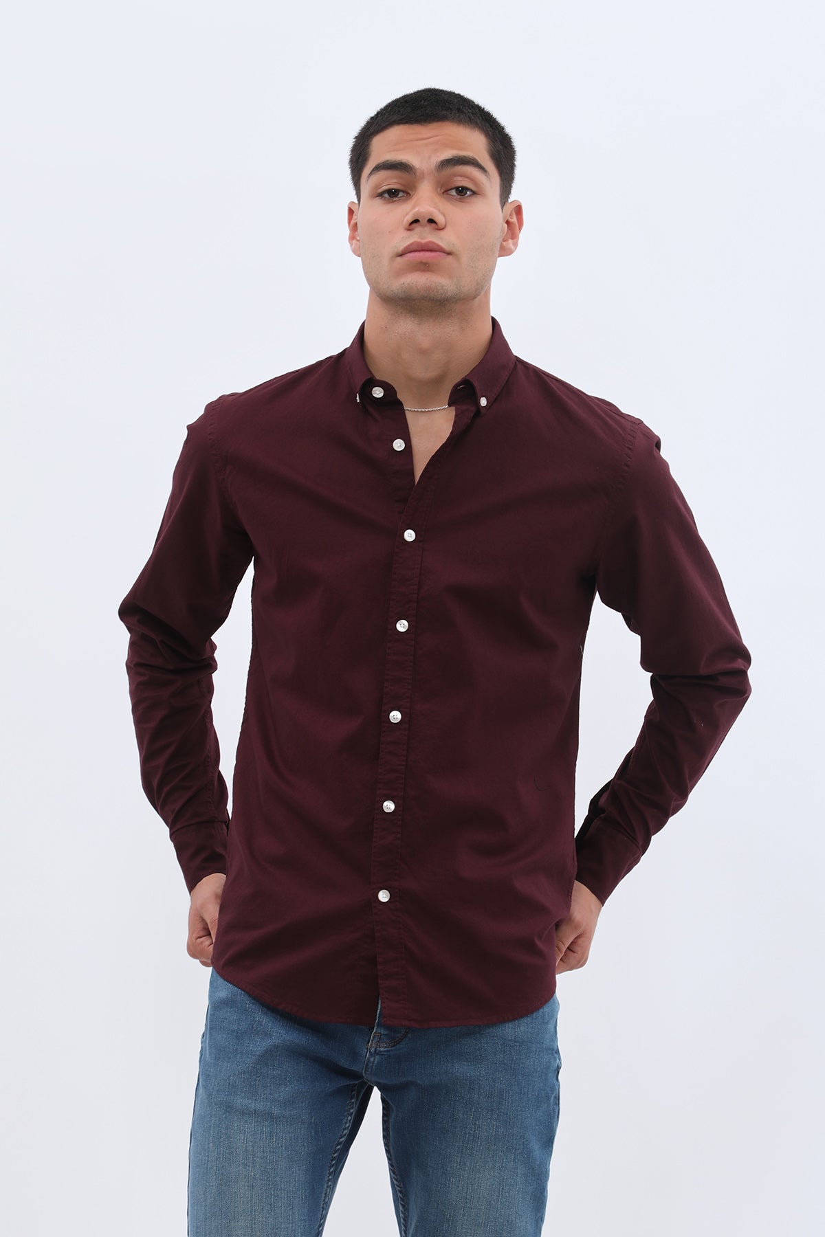 SHIRTSPRO Oxford Regular Fit Shirt - Button-Down Collar - Dark Bordo