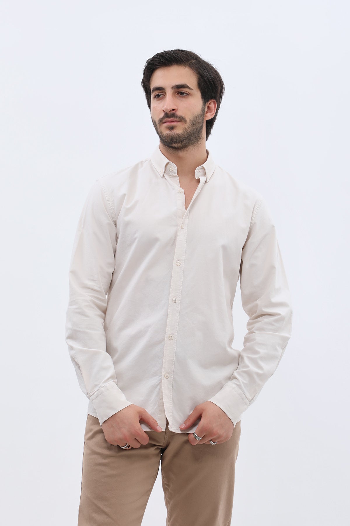 SHIRTSPRO Oxford Regular Fit Shirt - Button-Down Collar - Beige