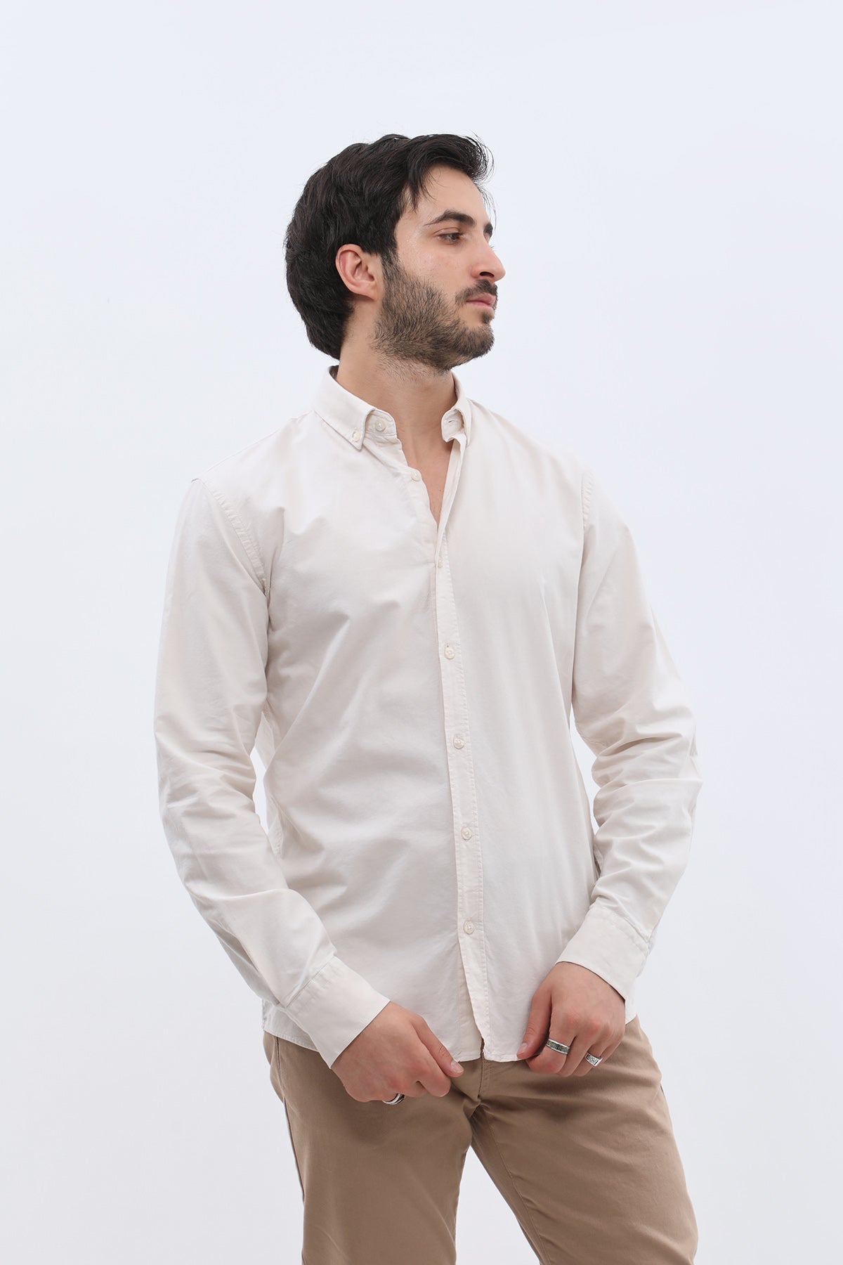 SHIRTSPRO Oxford Regular Fit Shirt - Button-Down Collar - Beige