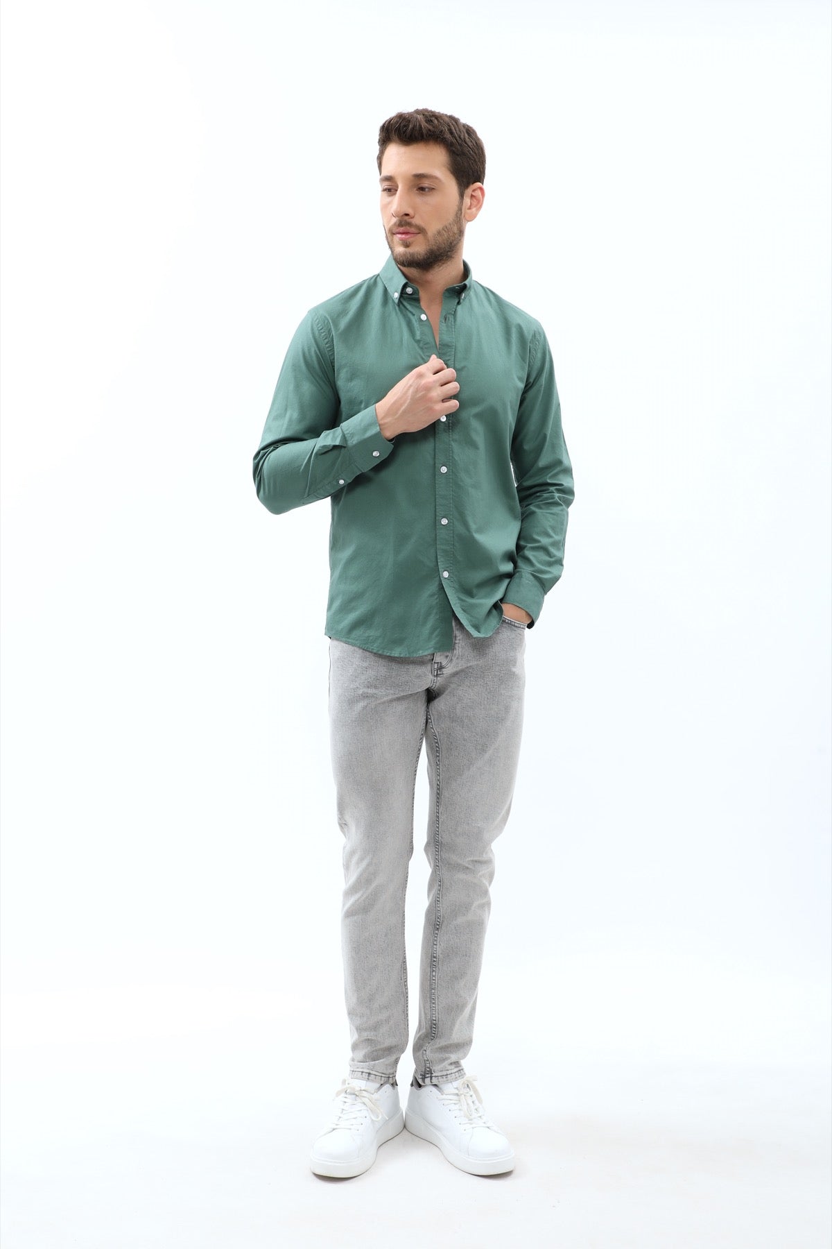 SHIRTSPRO Oxford Regular Fit Shirt - Button-Down Collar - Smoke Pine