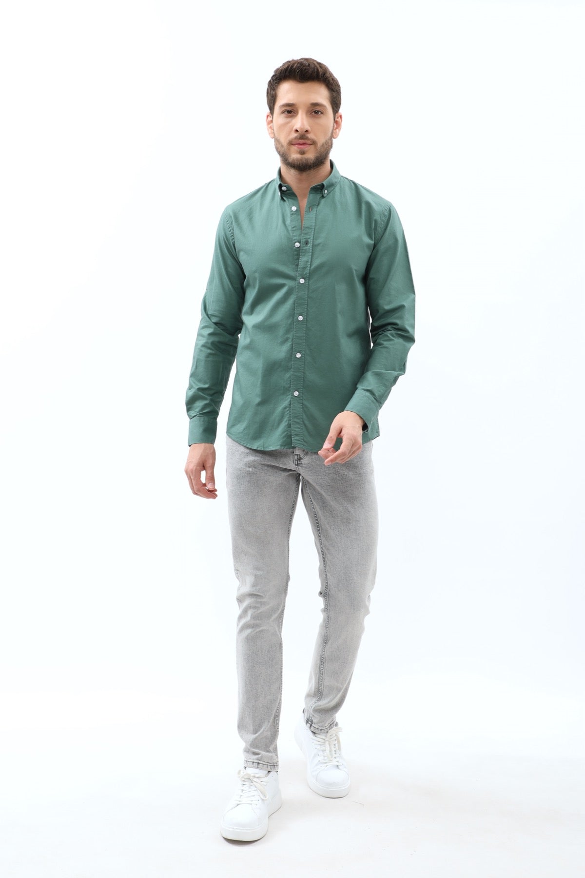SHIRTSPRO Oxford Regular Fit Shirt - Button-Down Collar - Smoke Pine