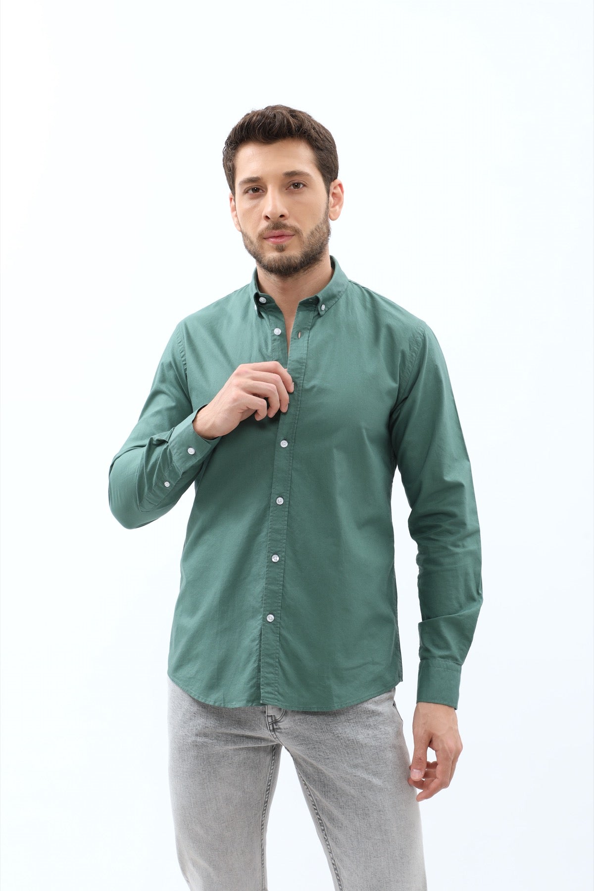 SHIRTSPRO Oxford Regular Fit Shirt - Button-Down Collar - Smoke Pine