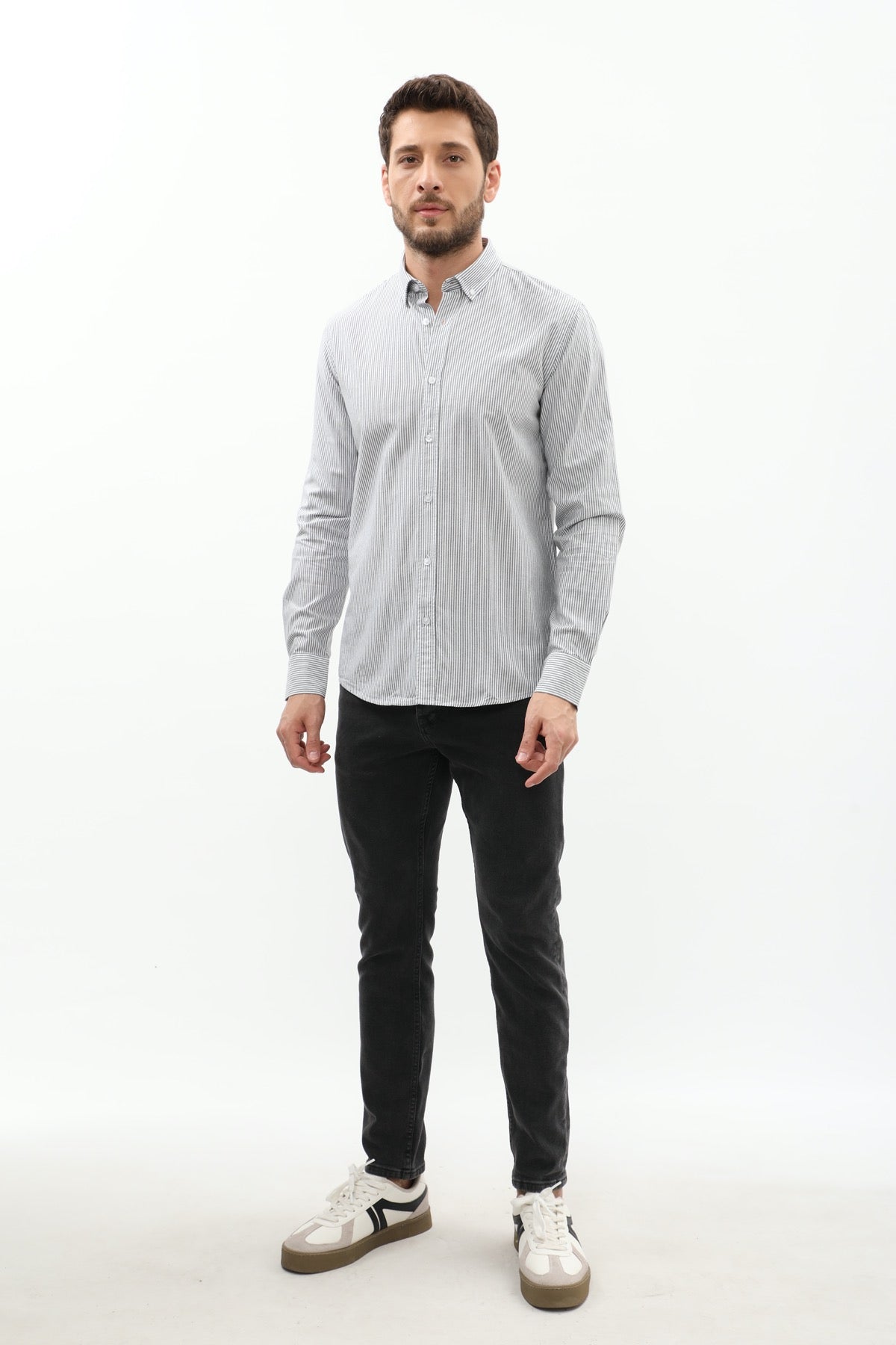 SHIRTSPRO Striped Regular Fit Shirt - Button-Down Collar - Black