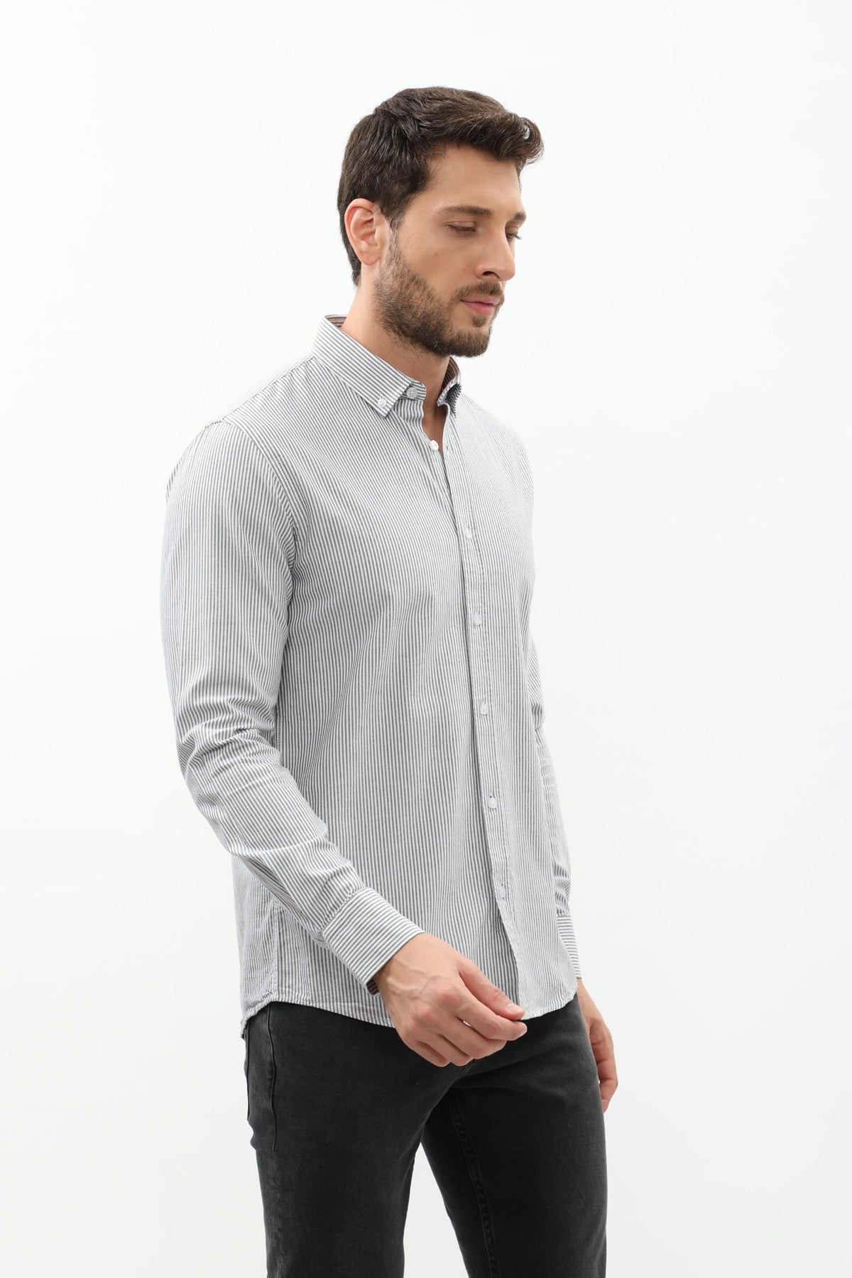 SHIRTSPRO Striped Regular Fit Shirt - Button-Down Collar - Black