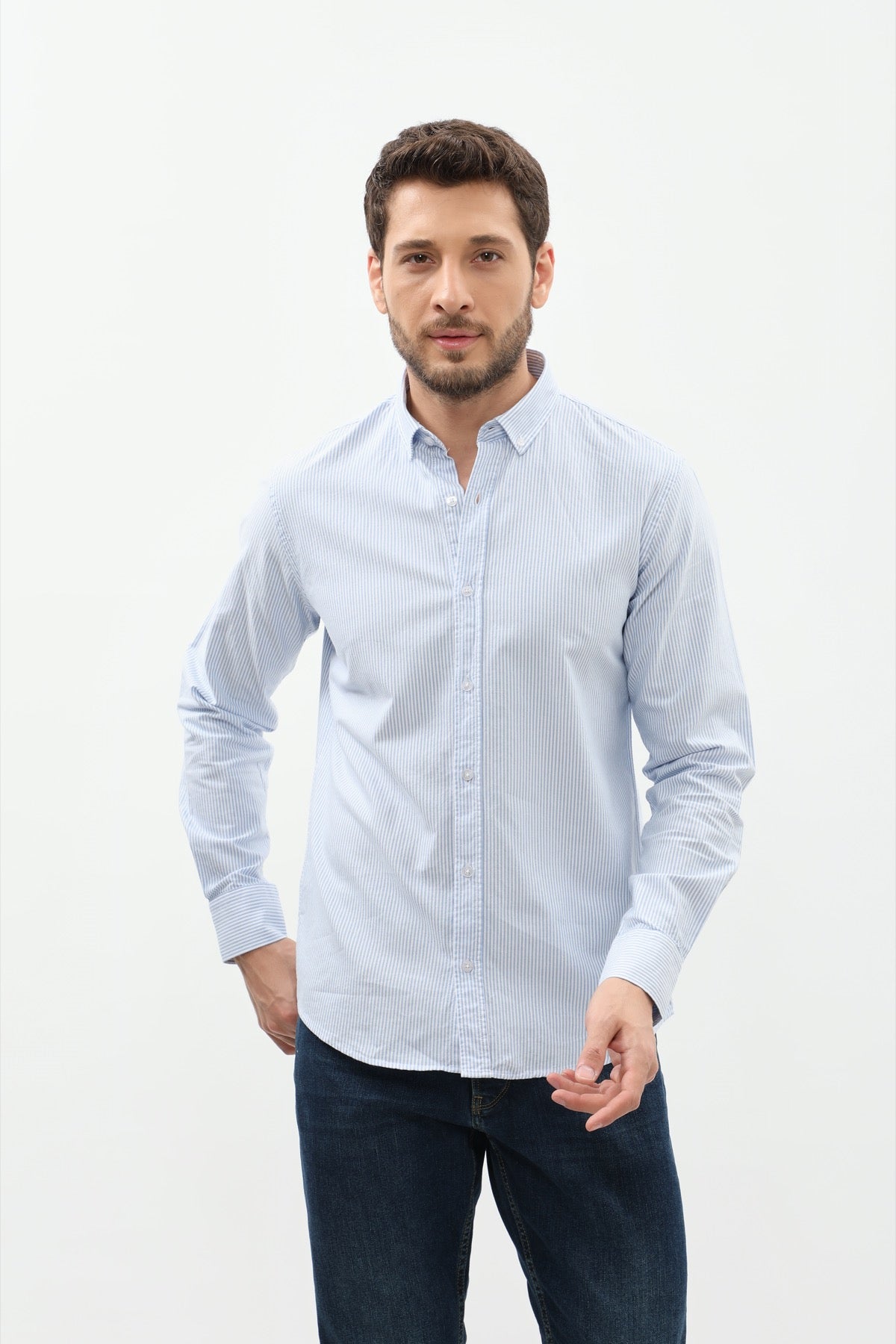 SHIRTSPRO Striped Regular Fit Shirt - Button-Down Collar - Blue