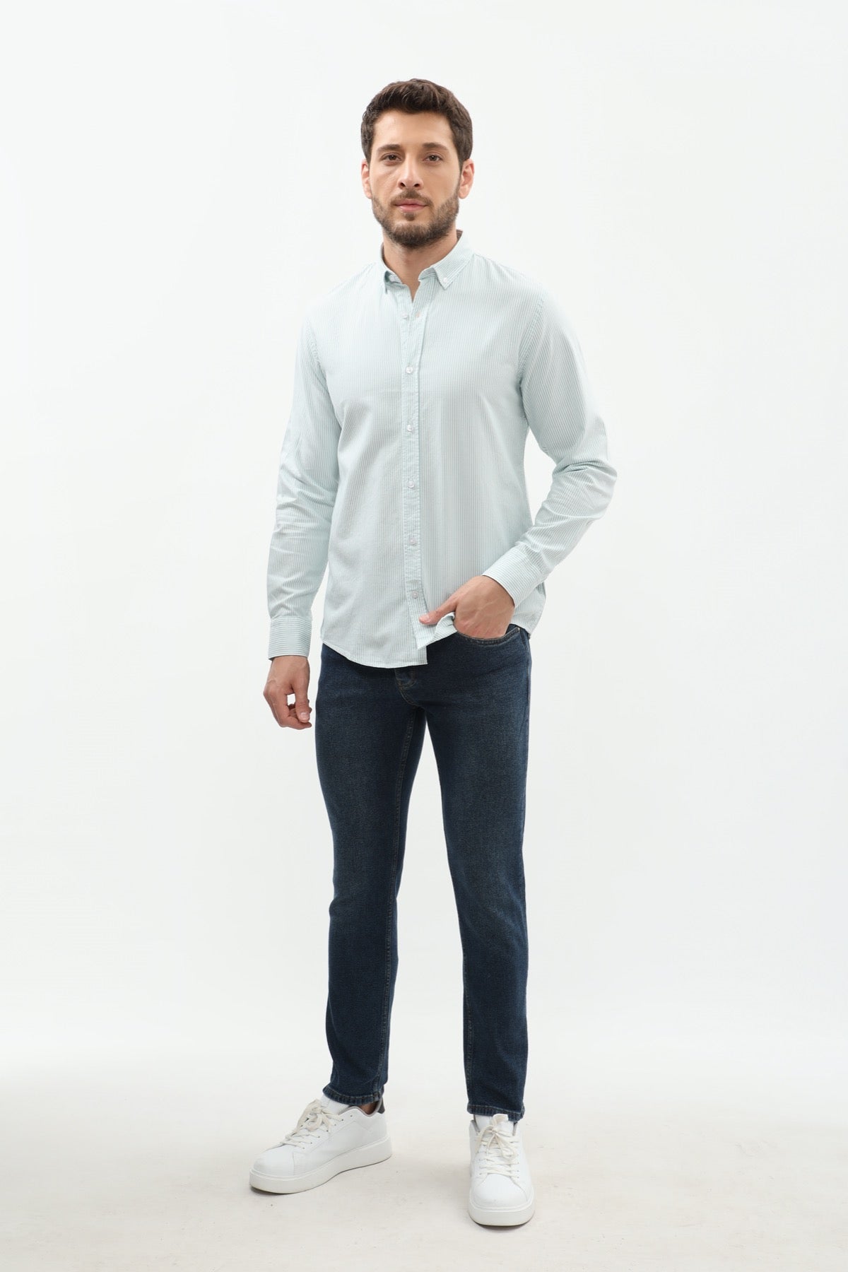 SHIRTSPRO Striped Regular Fit Shirt - Button-Down Collar - Beryl Green