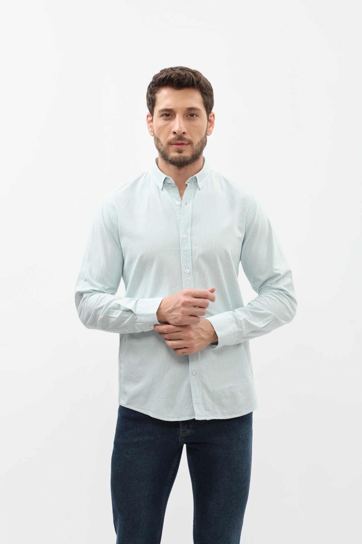 SHIRTSPRO Striped Regular Fit Shirt - Button-Down Collar - Beryl Green