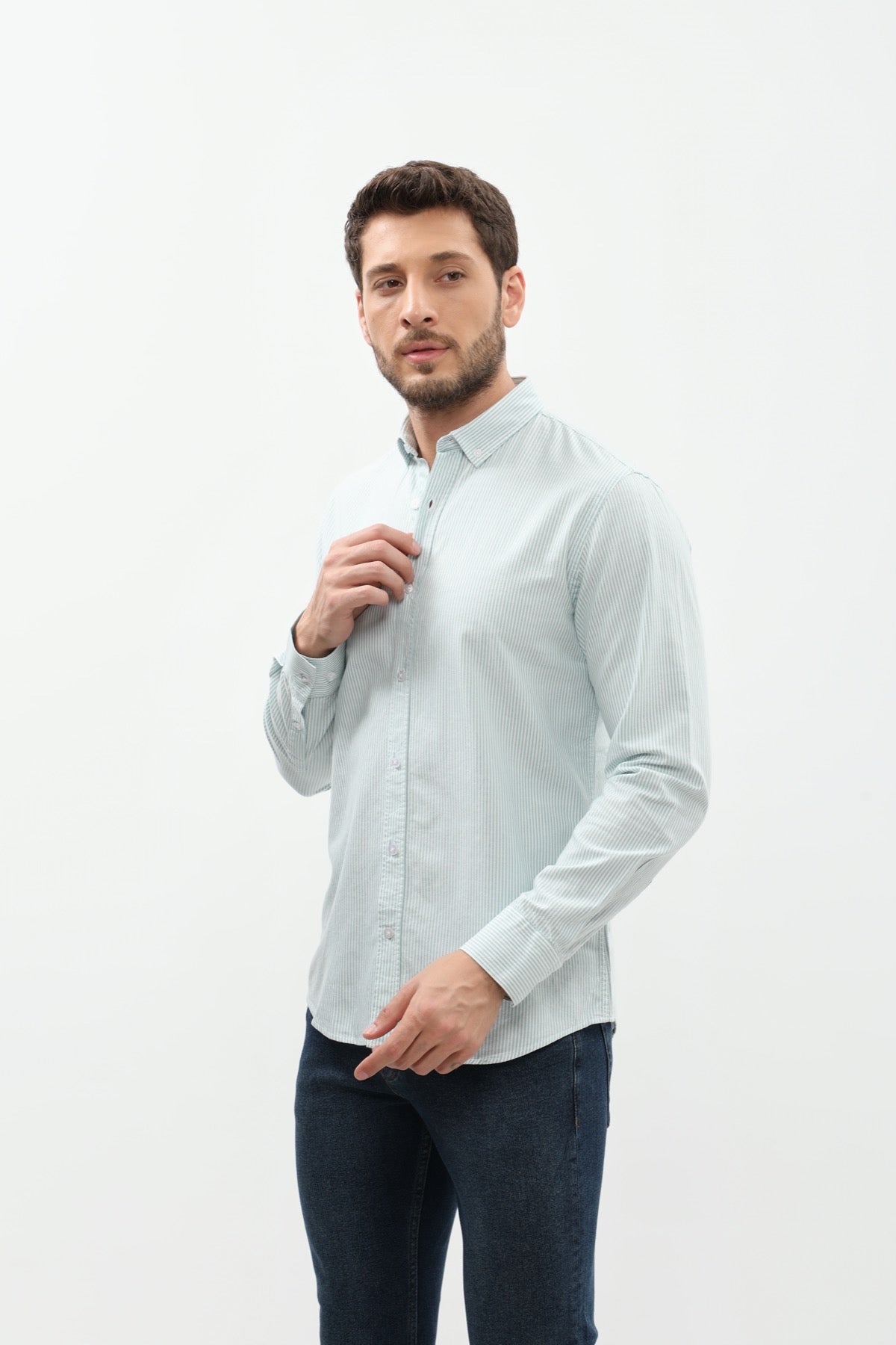 SHIRTSPRO Striped Regular Fit Shirt - Button-Down Collar - Beryl Green
