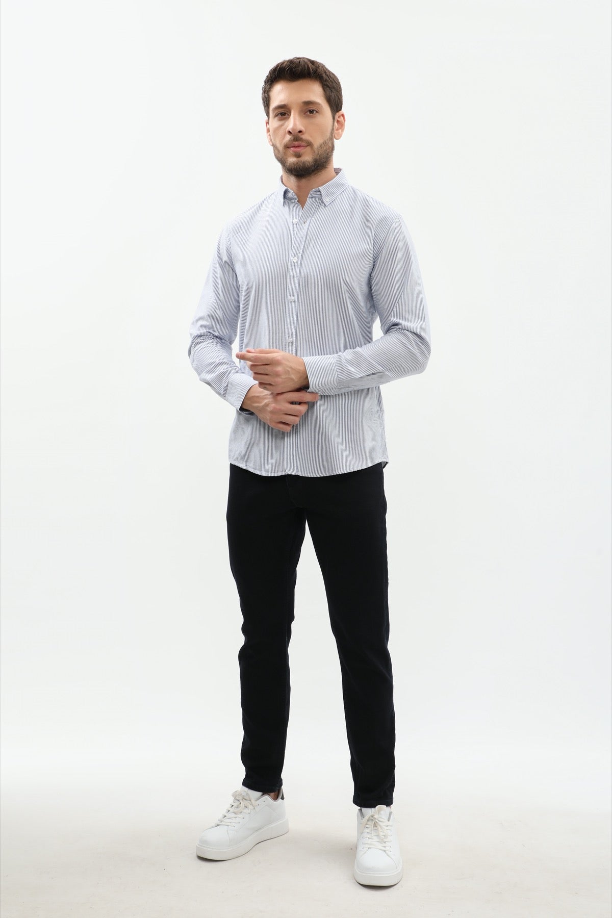 قميص مخطط بقبة بأزرار من SHIRTSPRO - لون كحلي