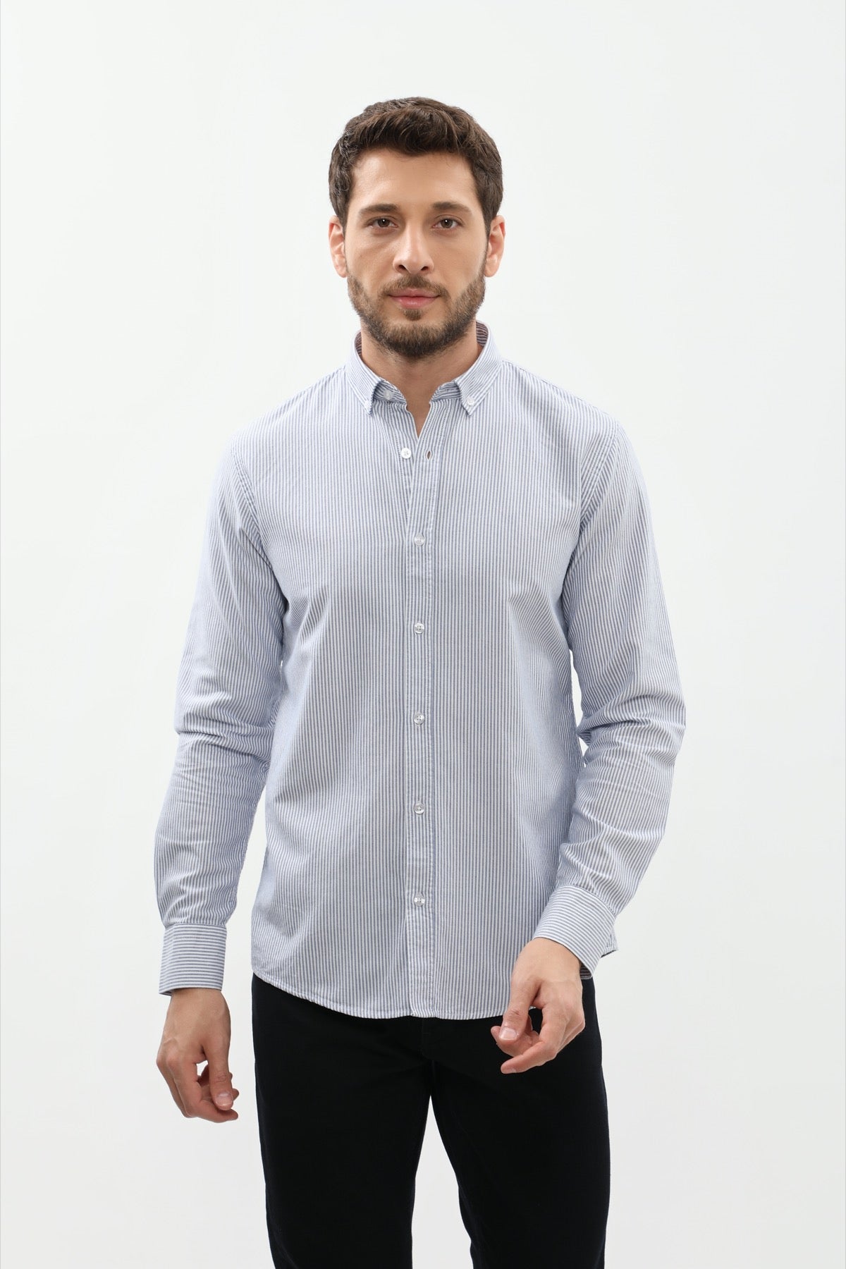 SHIRTSPRO Striped Regular Fit Shirt - Button-Down Collar - Navy