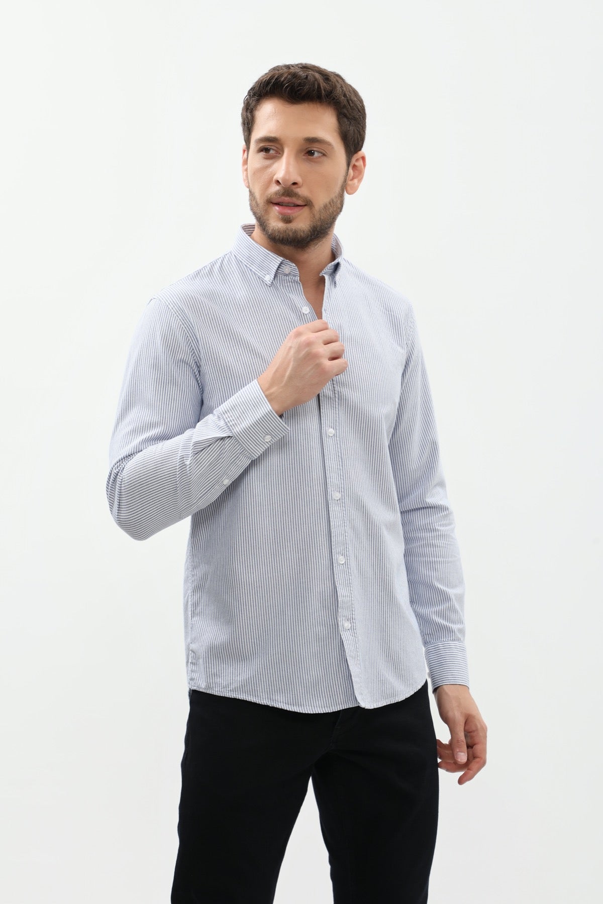 قميص مخطط بقبة بأزرار من SHIRTSPRO - لون كحلي