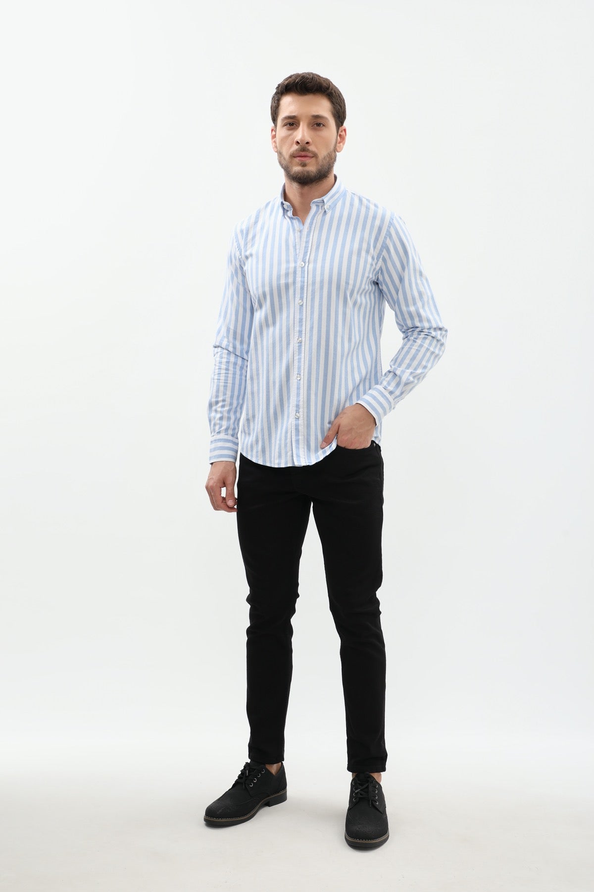 SHIRTSPRO Striped Regular Fit Shirt - Button-Down Collar - Blue