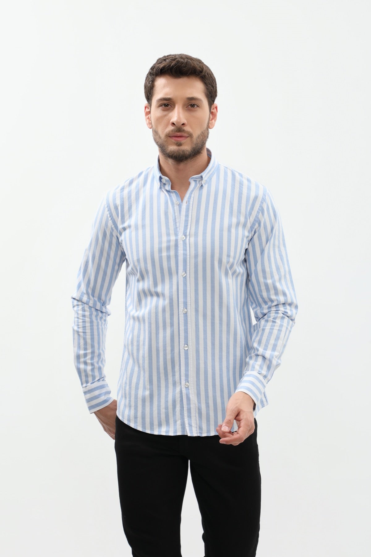 SHIRTSPRO Striped Regular Fit Shirt - Button-Down Collar - Blue
