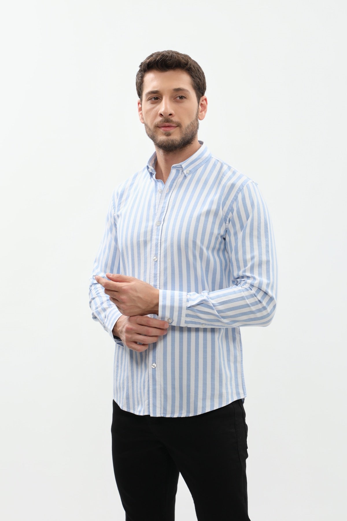 SHIRTSPRO Striped Regular Fit Shirt - Button-Down Collar - Blue