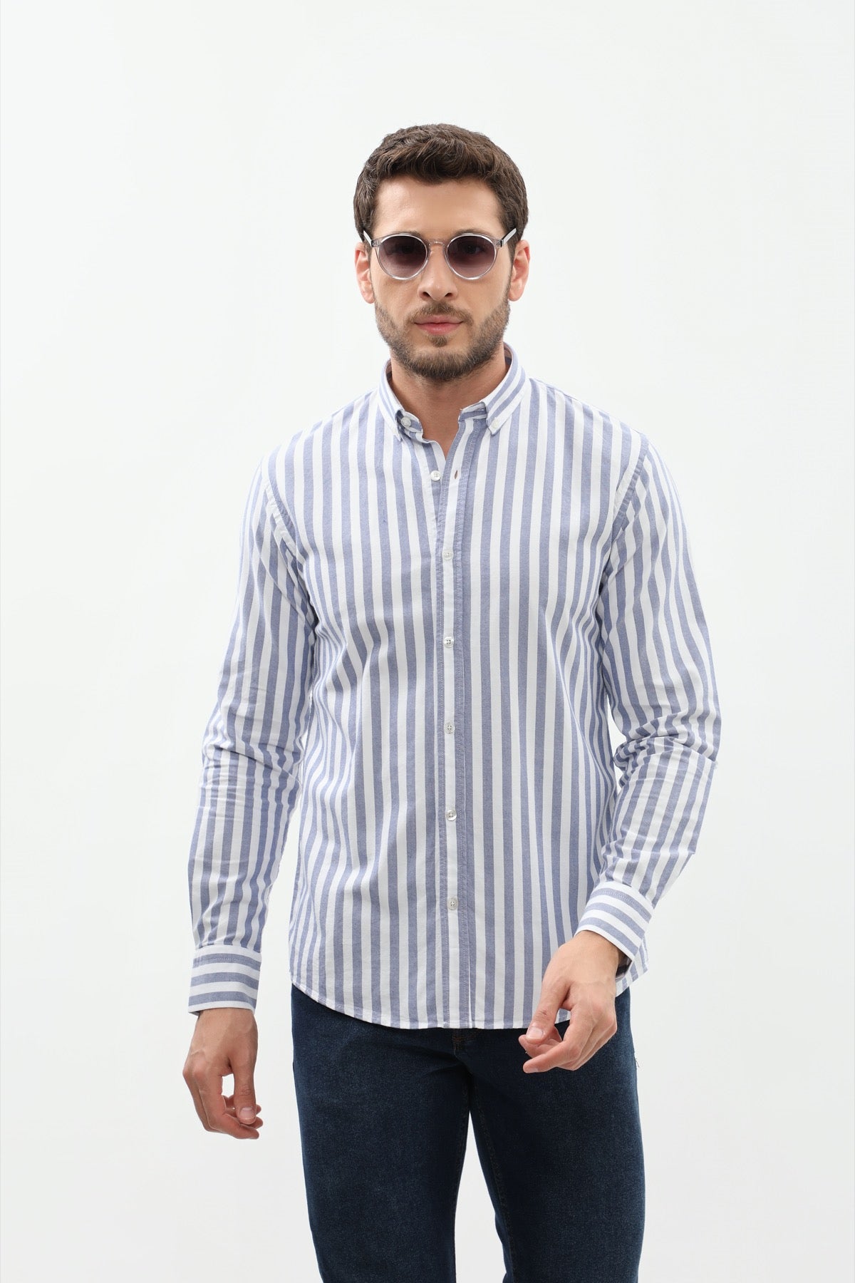 SHIRTSPRO Striped Regular Fit Shirt - Button-Down Collar - Dark Blue