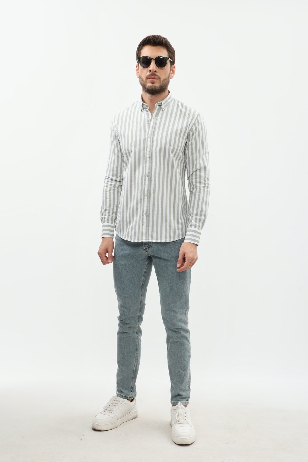 SHIRTSPRO Striped Regular Fit Shirt - Button-Down Collar - Green