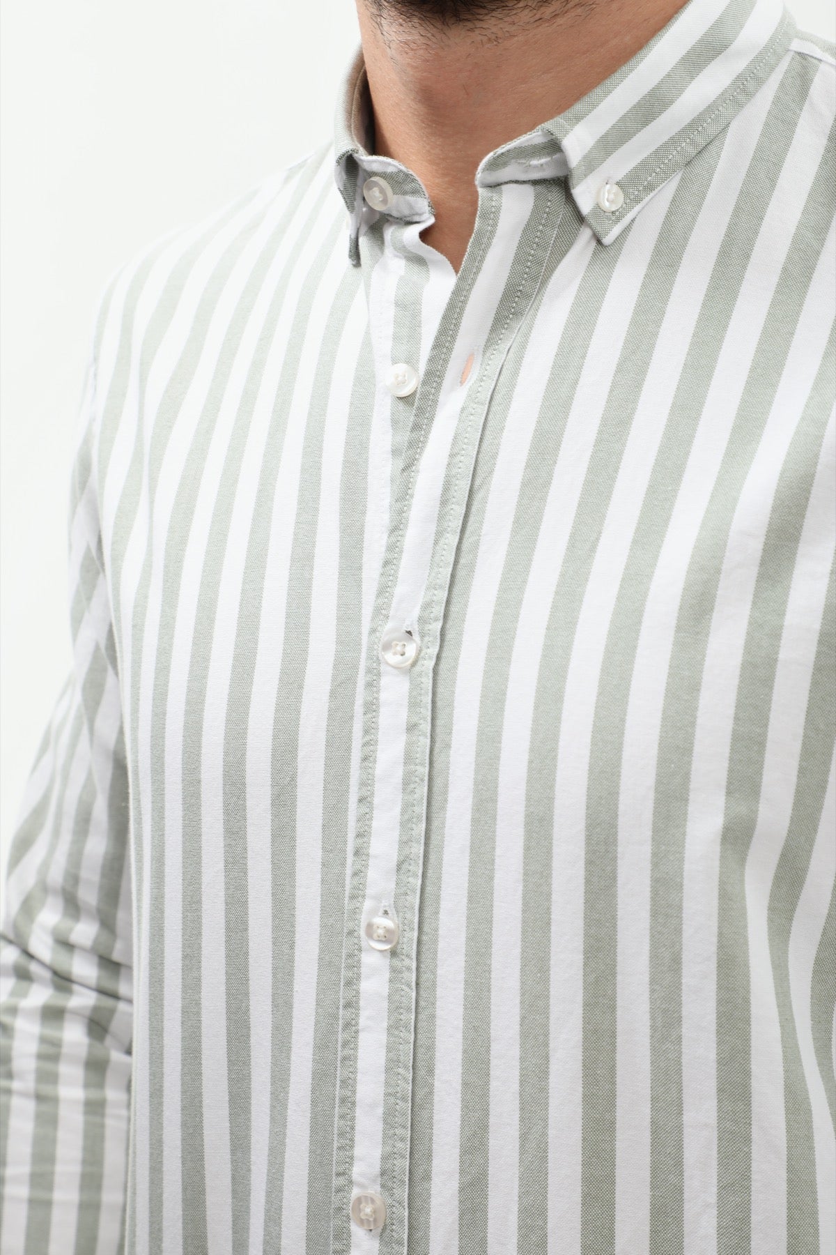 SHIRTSPRO Striped Regular Fit Shirt - Button-Down Collar - Green