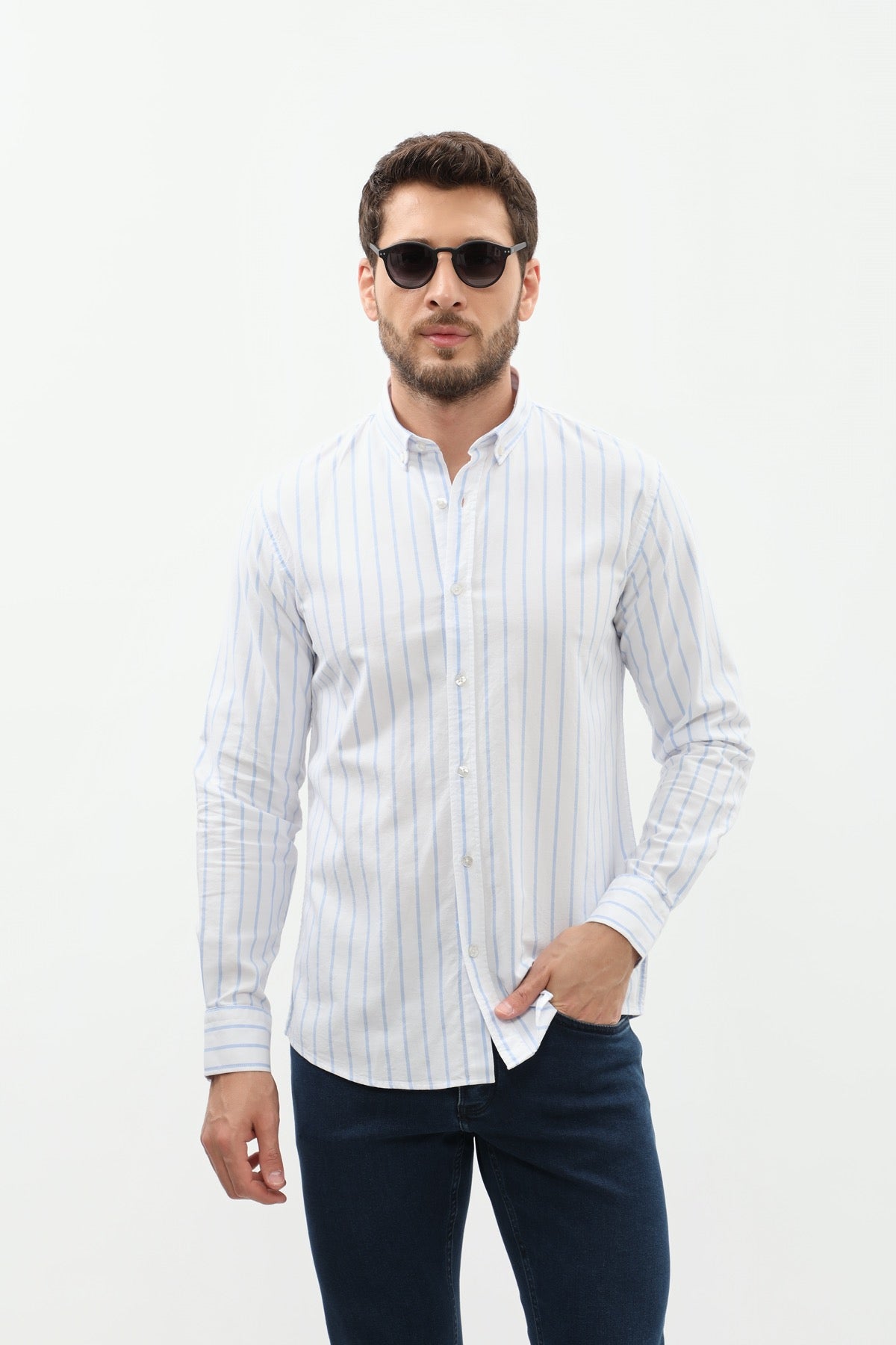 SHIRTSPRO Striped Regular Fit Shirt - Button-Down Collar - Blue