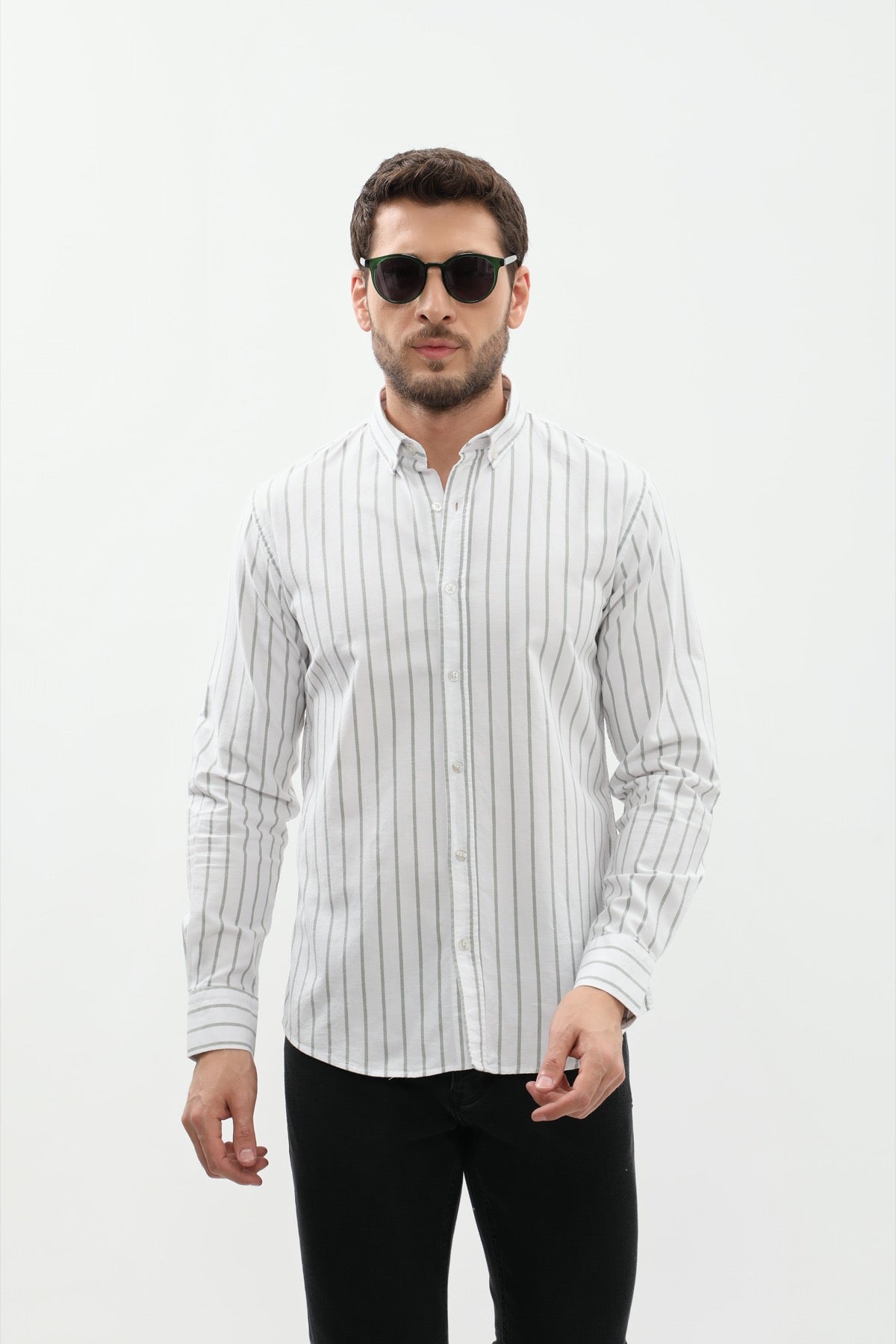 SHIRTSPRO Striped Regular Fit Shirt - Button-Down Collar - Green