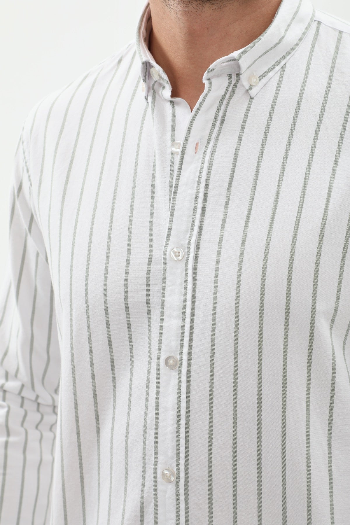 SHIRTSPRO Striped Regular Fit Shirt - Button-Down Collar - Green