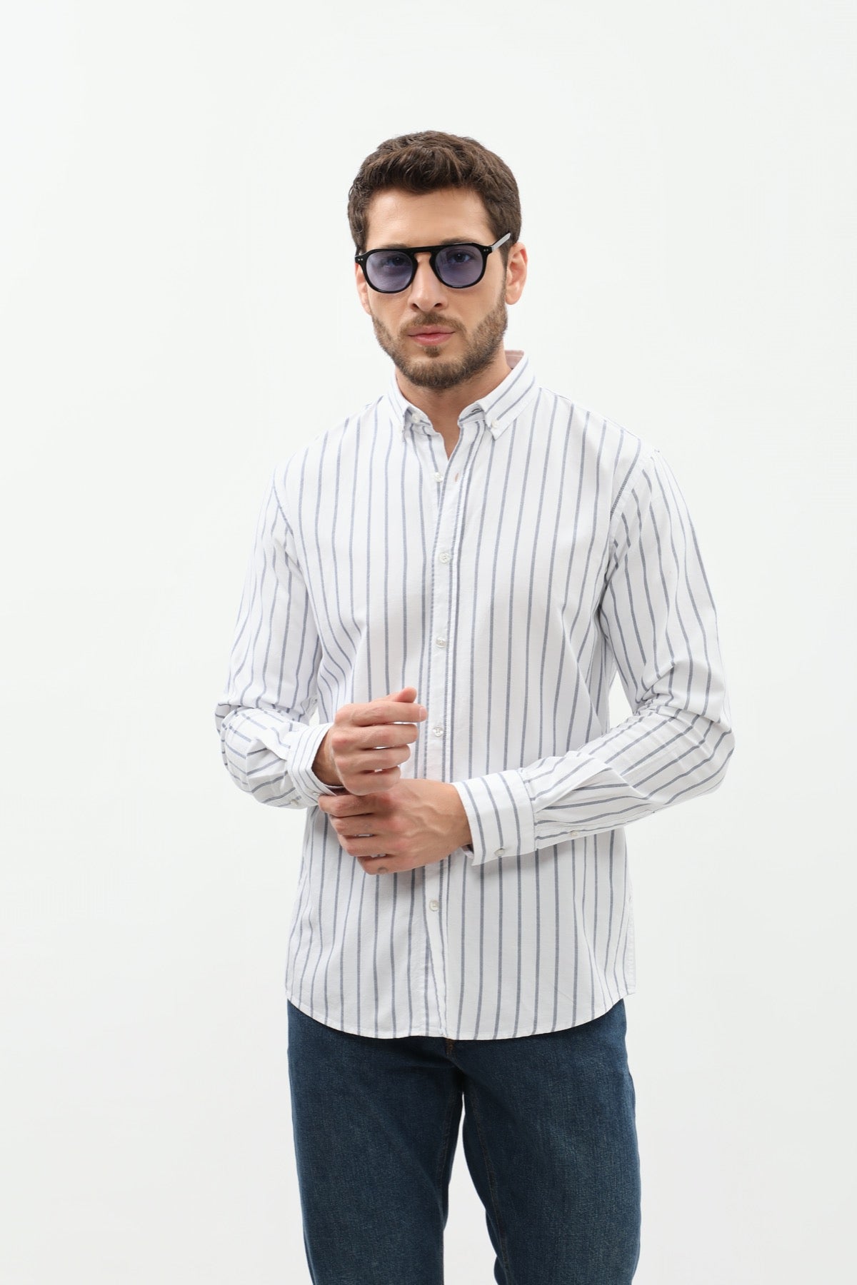 SHIRTSPRO Striped Regular Fit Shirt - Button-Down Collar - Navy
