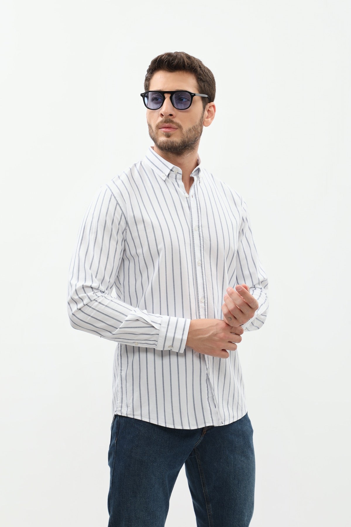 قميص مخطط بقبة بأزرار من SHIRTSPRO - لون كحلي