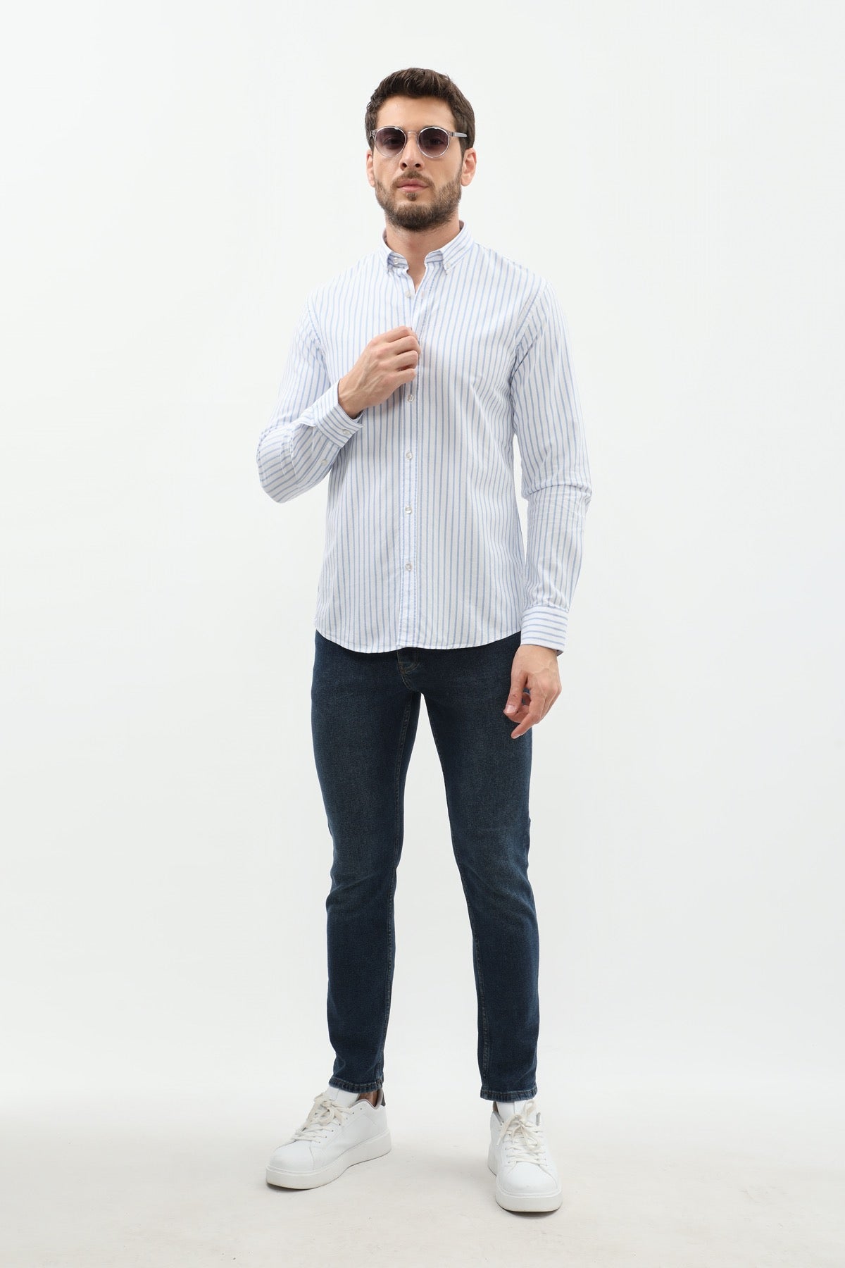 SHIRTSPRO Striped Regular Fit Shirt - Button-Down Collar - Blue