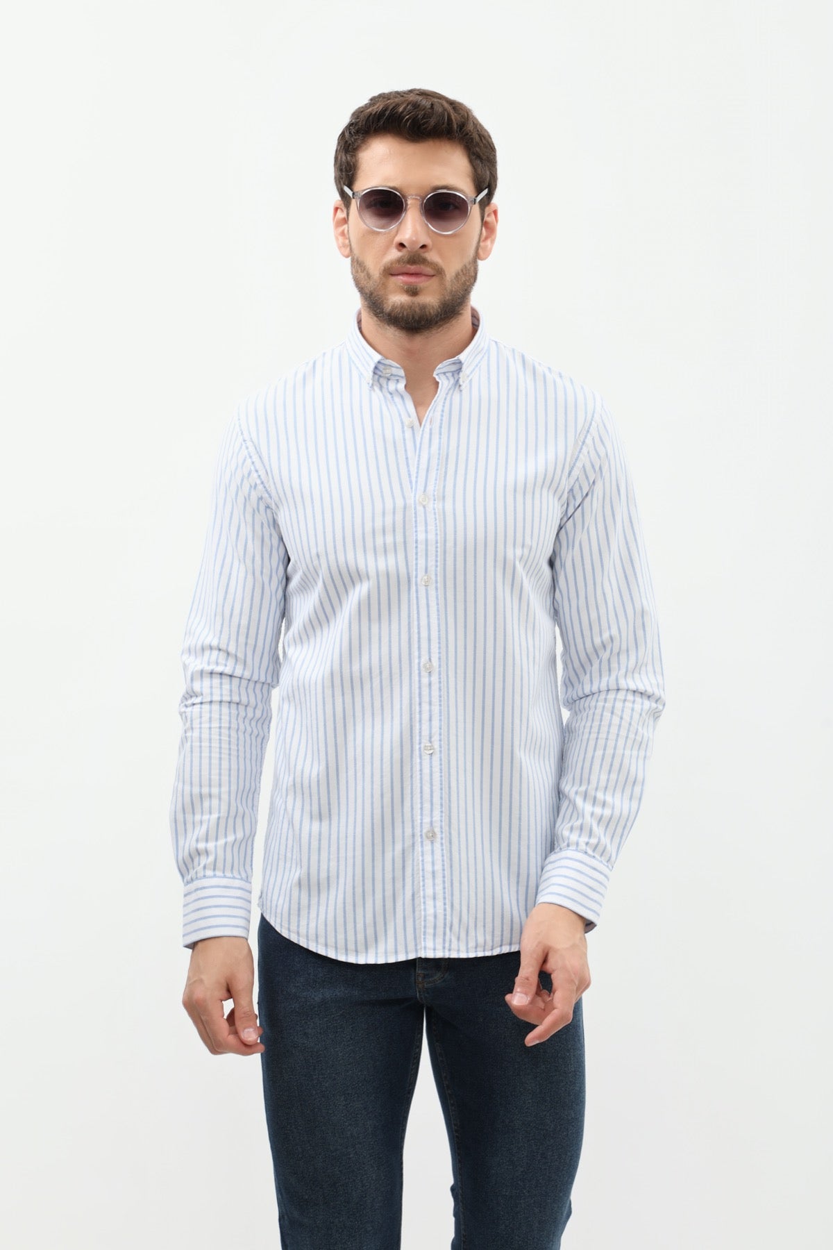 SHIRTSPRO Striped Regular Fit Shirt - Button-Down Collar - Blue