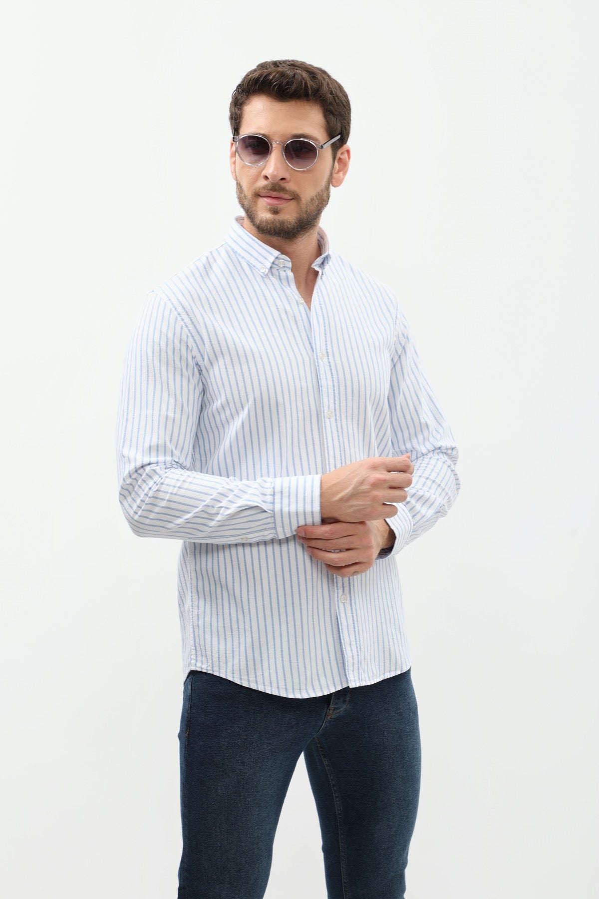 SHIRTSPRO Striped Regular Fit Shirt - Button-Down Collar - Blue