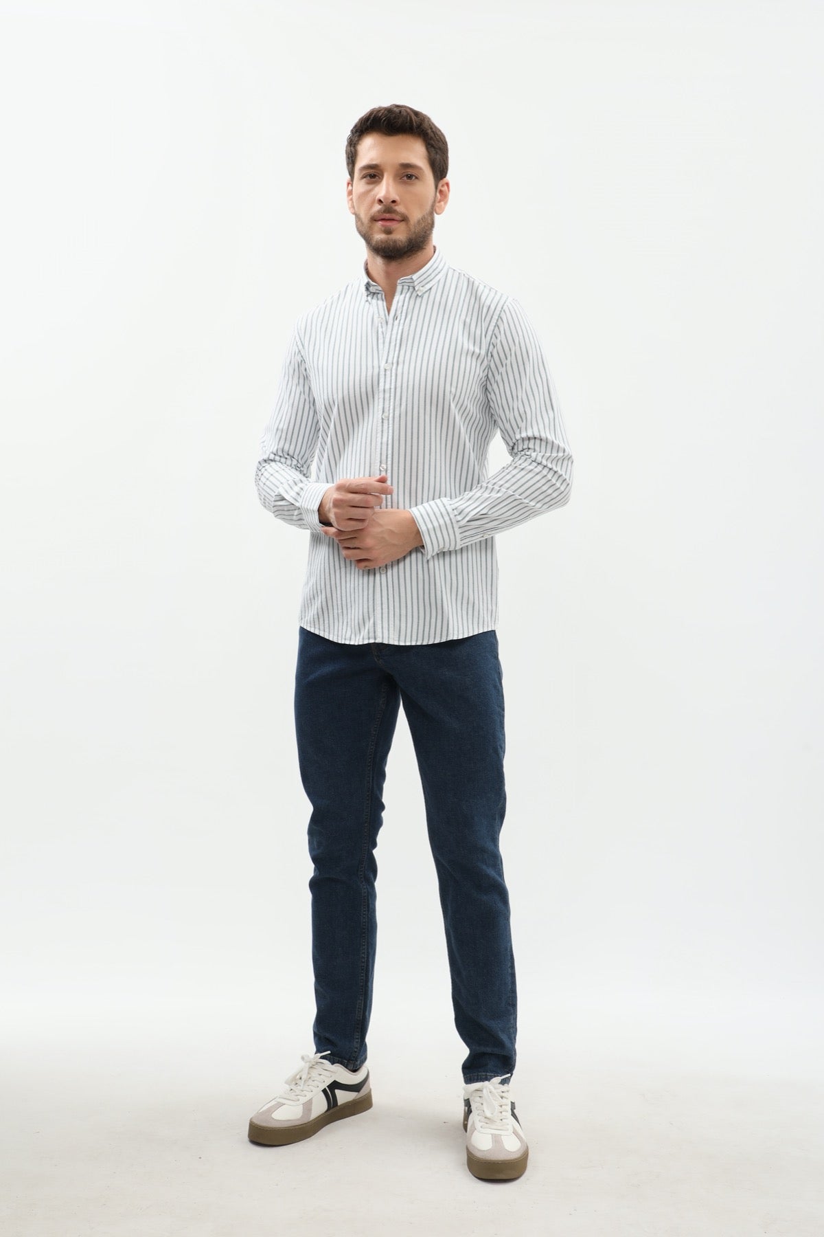 SHIRTSPRO Striped Regular Fit Shirt - Button-Down Collar - Petrol