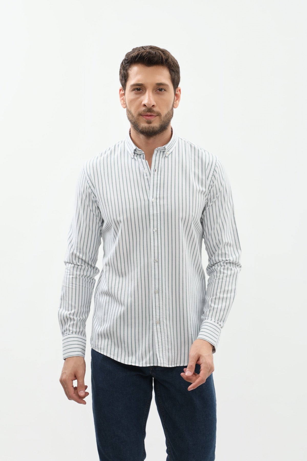 SHIRTSPRO Striped Regular Fit Shirt - Button-Down Collar - Petrol