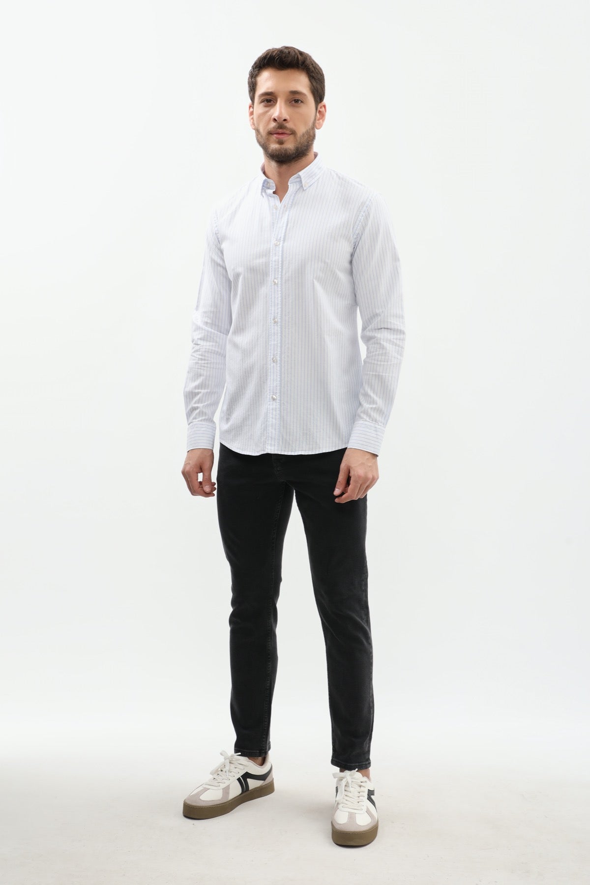 قميص مخطط بقبة بأزرار من SHIRTSPRO - لون ازرق