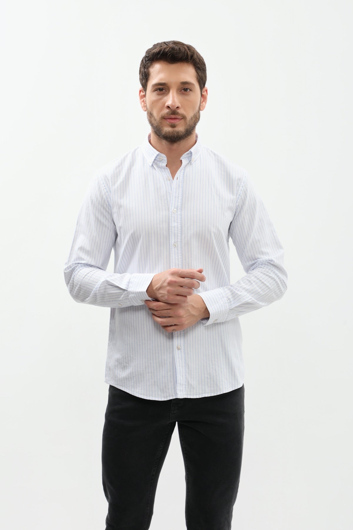 SHIRTSPRO Striped Regular Fit Shirt - Button-Down Collar - Blue