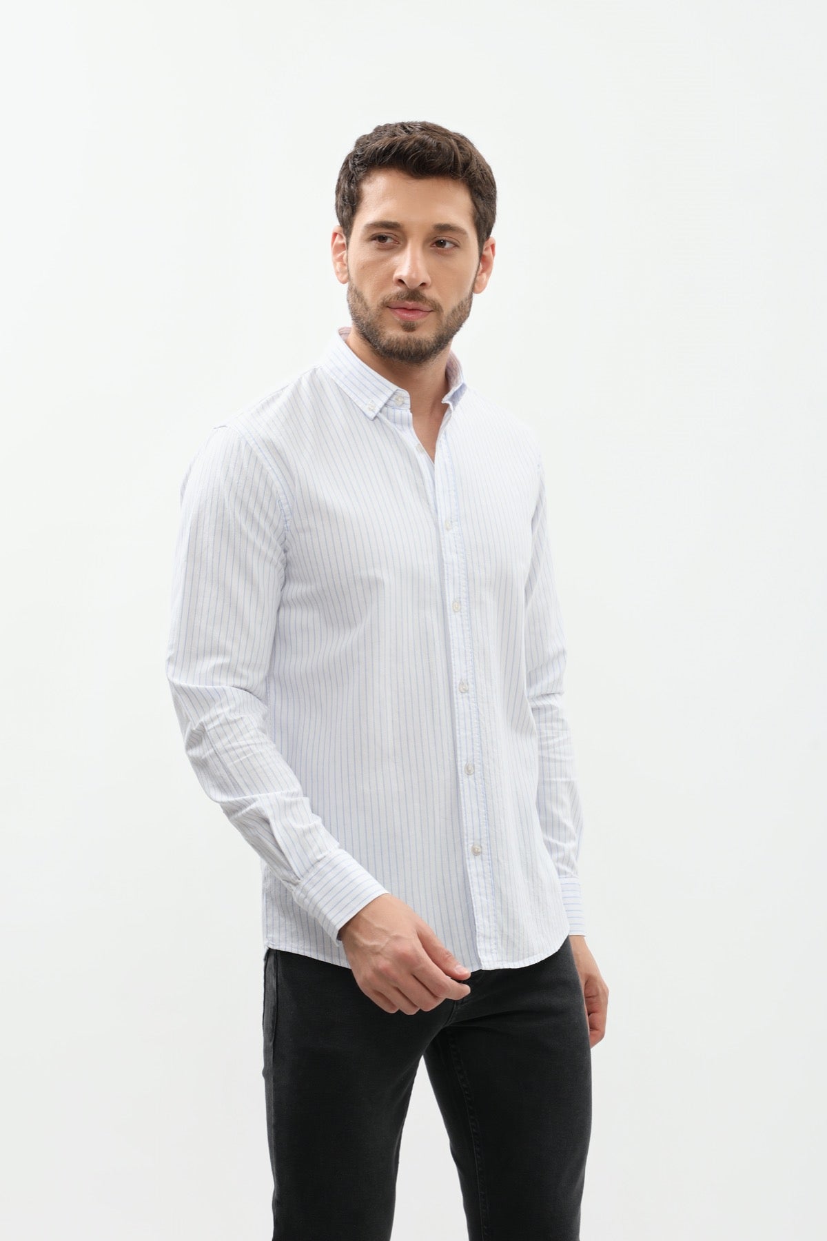 قميص مخطط بقبة بأزرار من SHIRTSPRO - لون ازرق