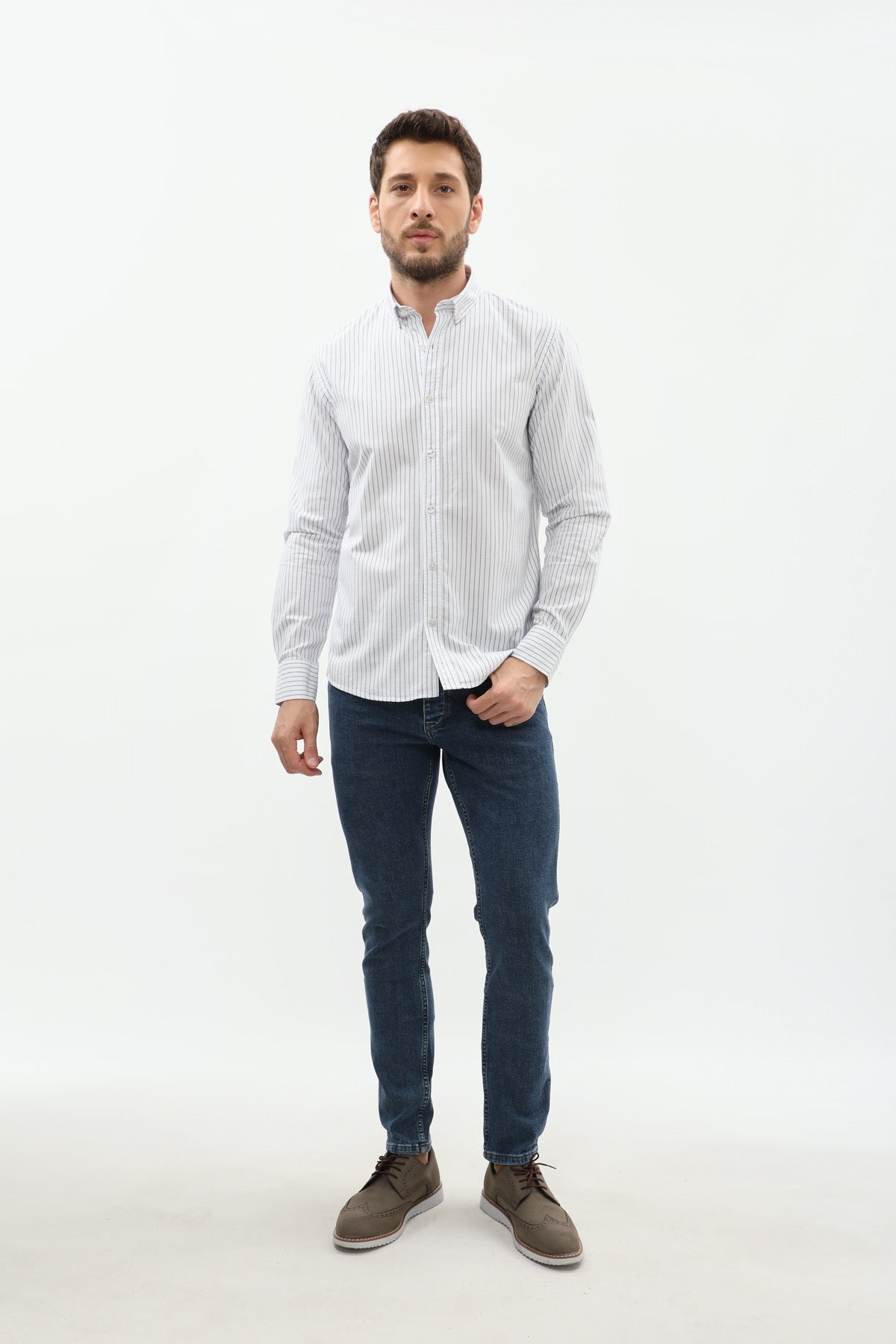 SHIRTSPRO Striped Regular Fit Shirt - Button-Down Collar - Navy