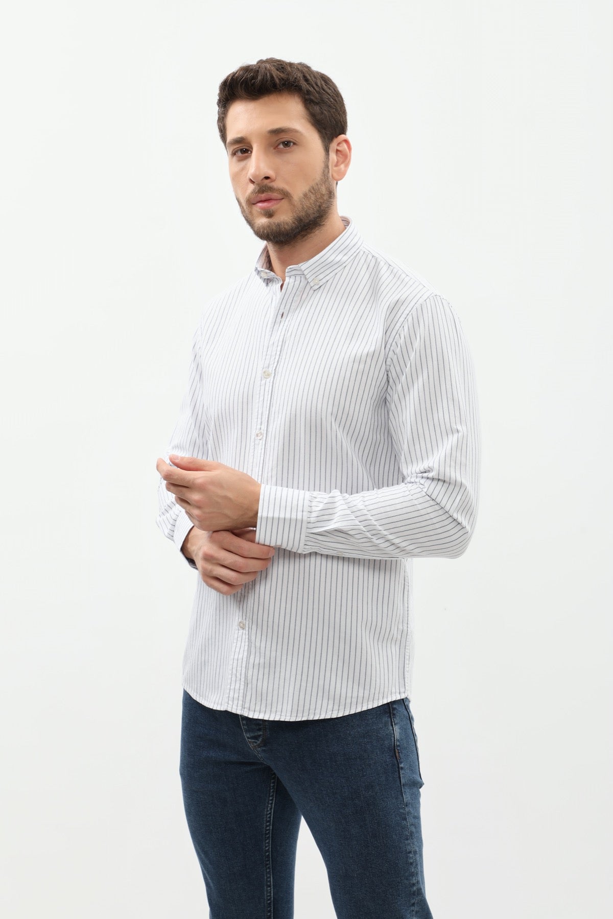 SHIRTSPRO Striped Regular Fit Shirt - Button-Down Collar - Navy