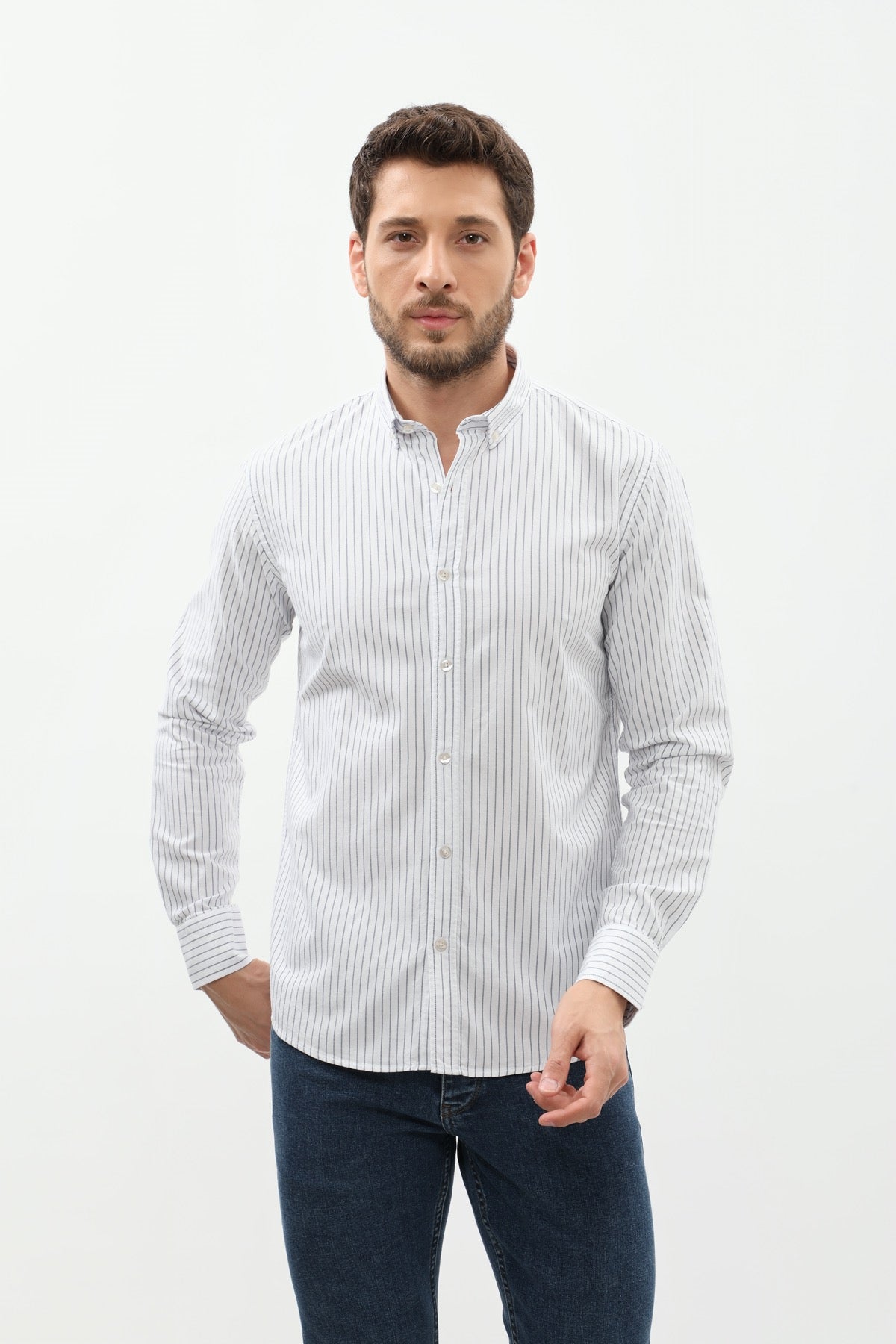 SHIRTSPRO Striped Regular Fit Shirt - Button-Down Collar - Navy