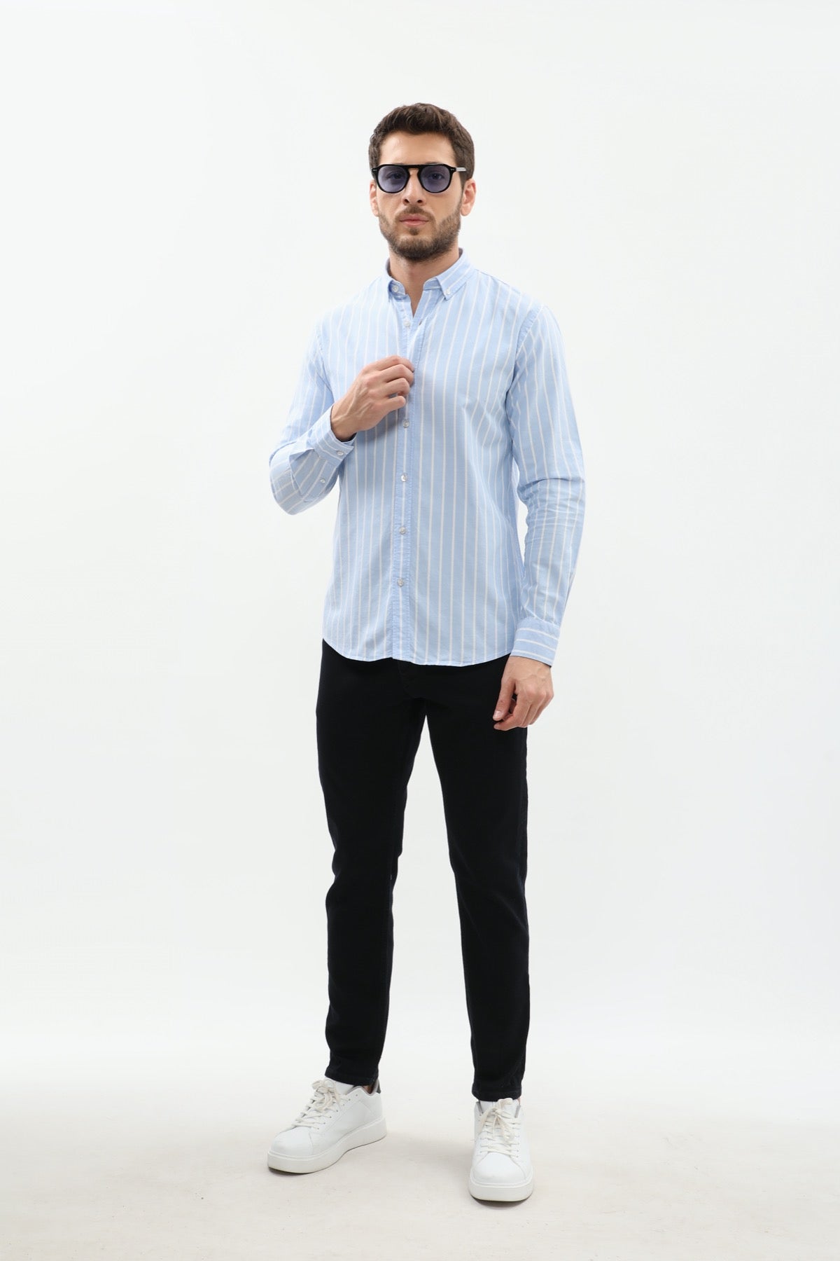 قميص مخطط بقبة بأزرار من SHIRTSPRO - لون أزرق