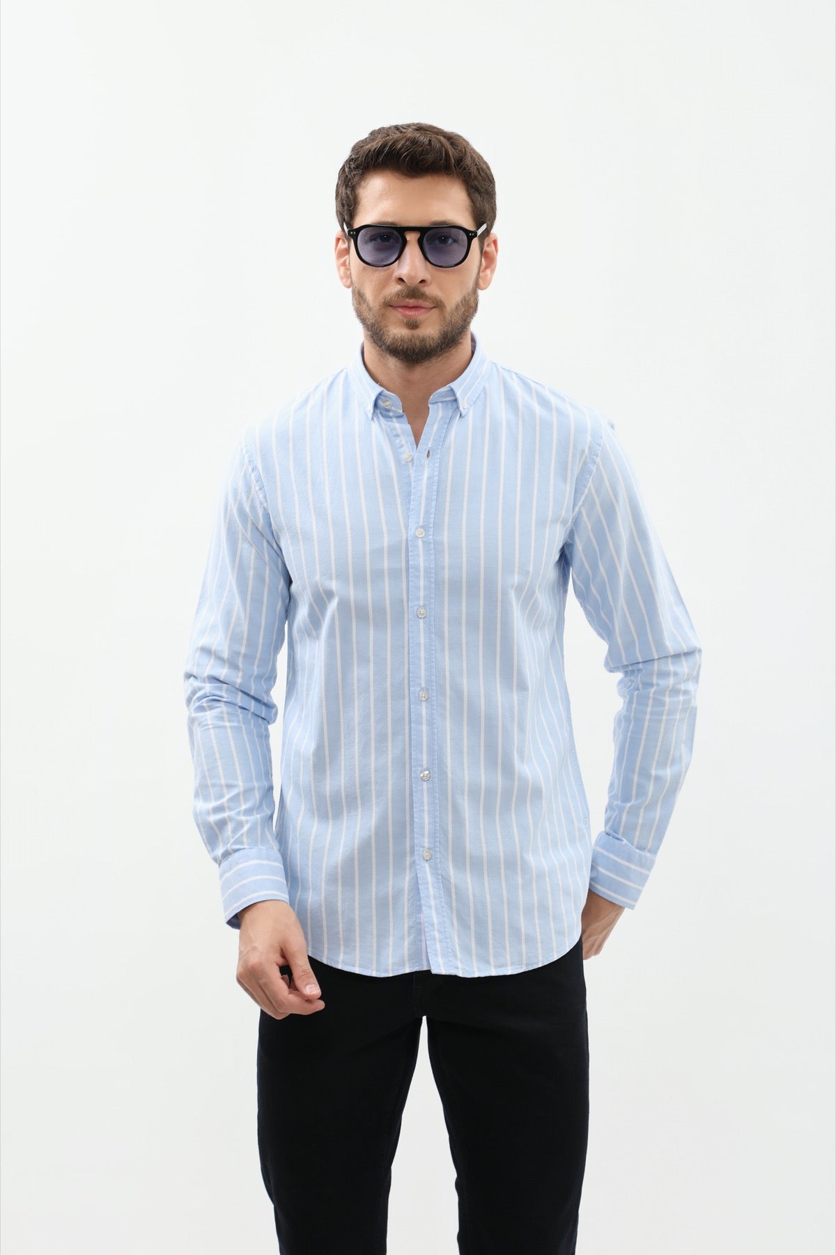 SHIRTSPRO Striped Regular Fit Shirt - Button-Down Collar - Blue