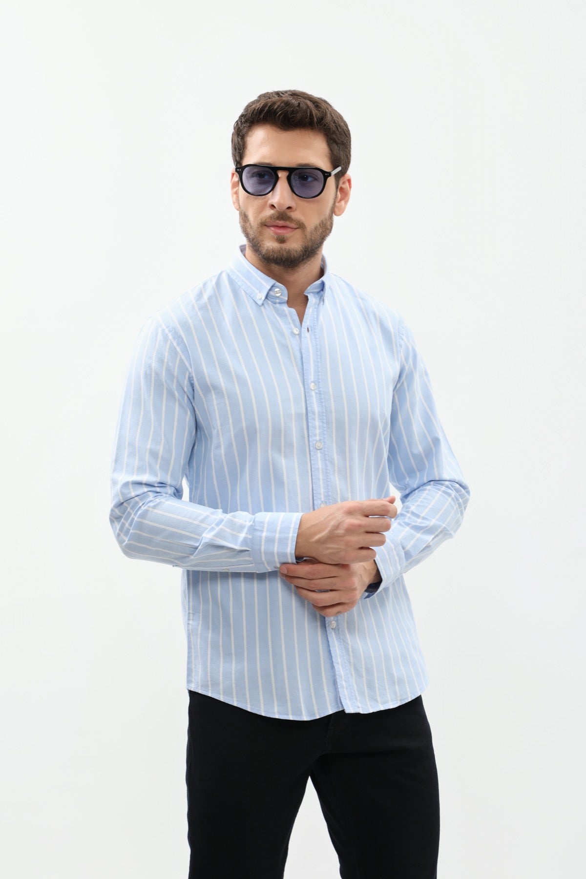 قميص مخطط بقبة بأزرار من SHIRTSPRO - لون أزرق