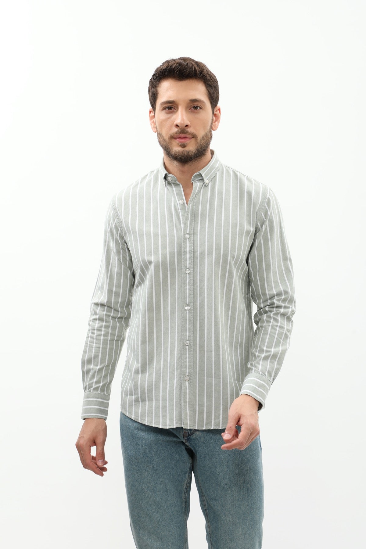 SHIRTSPRO Striped Regular Fit Shirt - Button-Down Collar - Green