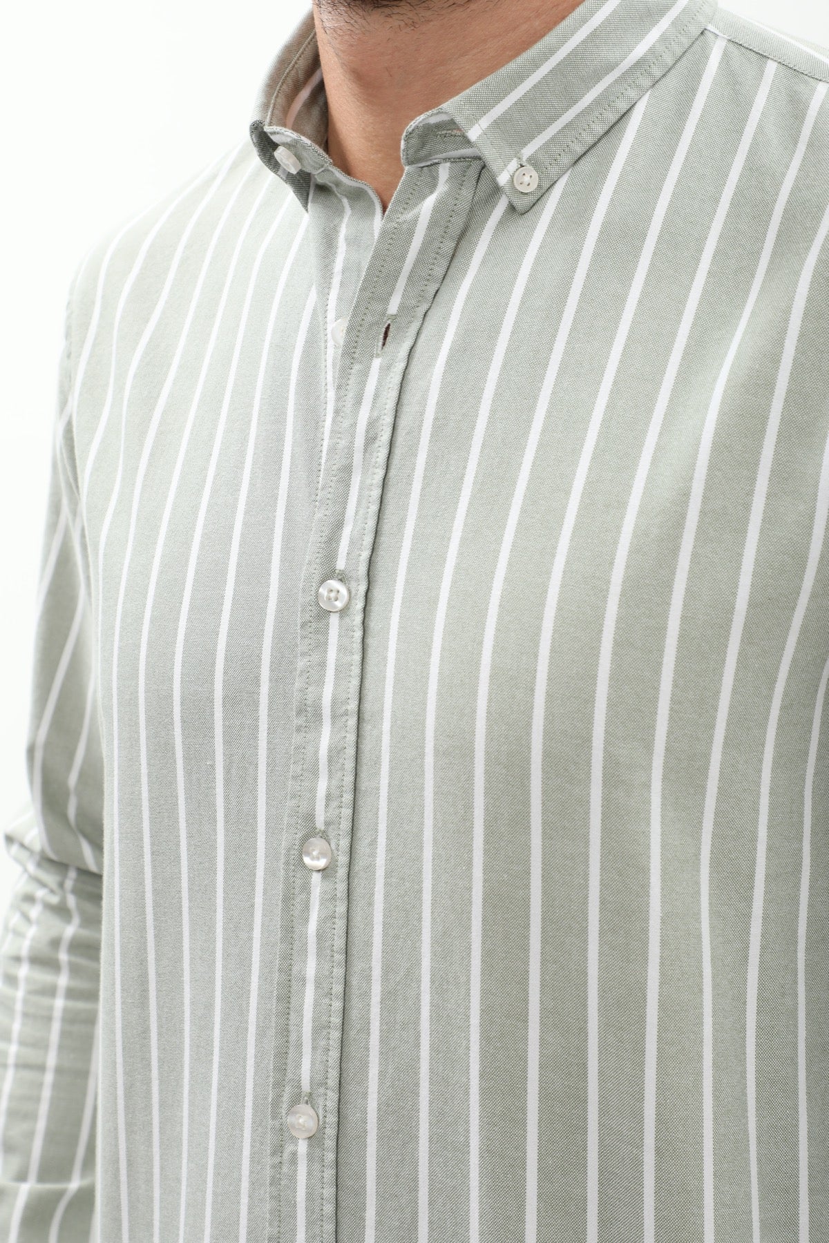 SHIRTSPRO Striped Regular Fit Shirt - Button-Down Collar - Green