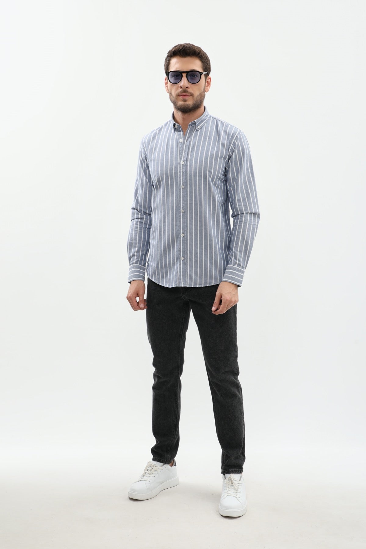 SHIRTSPRO Striped Regular Fit Shirt - Button-Down Collar - Navy