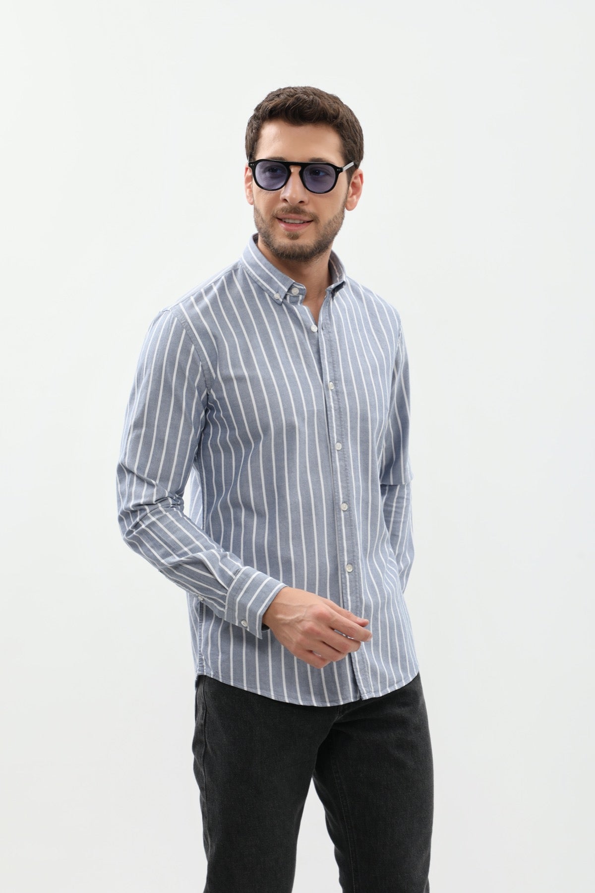SHIRTSPRO Striped Regular Fit Shirt - Button-Down Collar - Navy