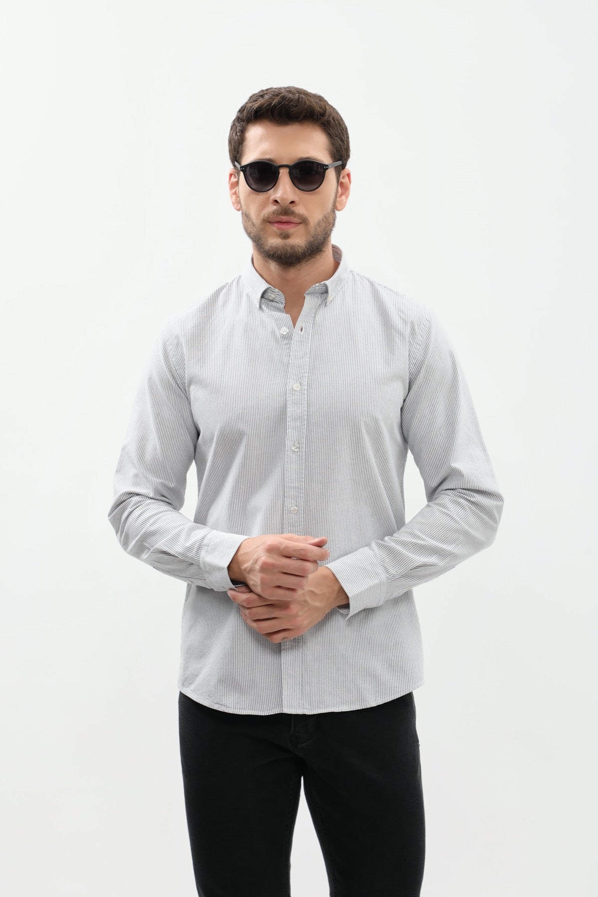 SHIRTSPRO Striped Regular Fit Shirt - Button-Down Collar - Black
