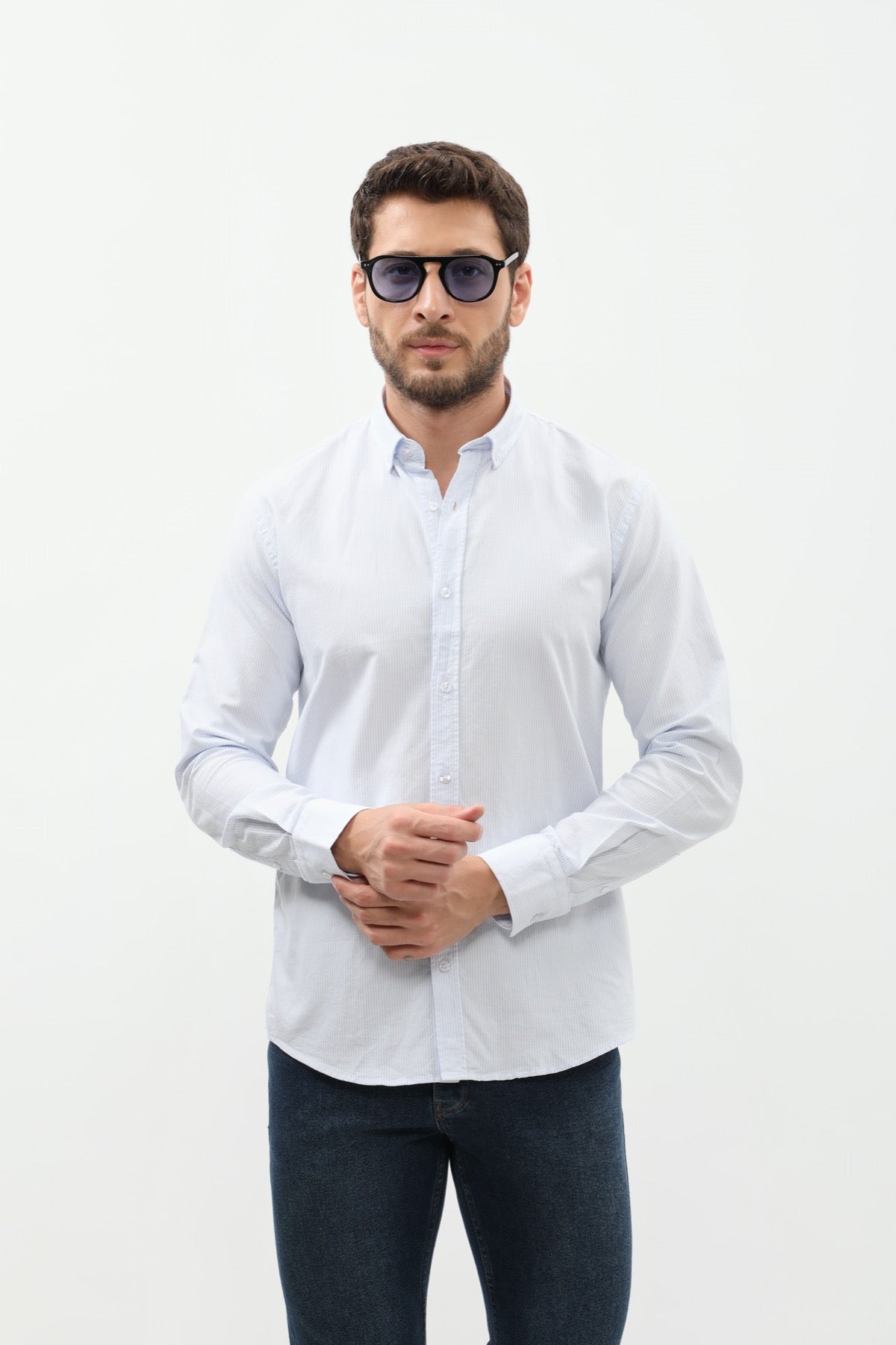 SHIRTSPRO Striped Regular Fit Shirt - Button-Down Collar - Blue