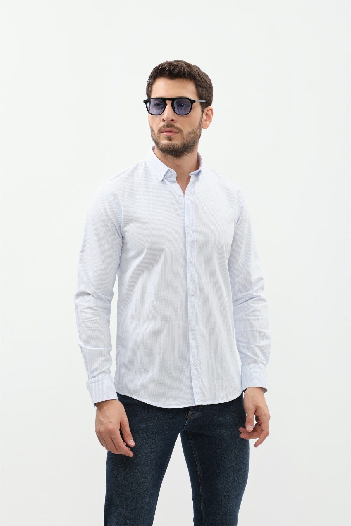 SHIRTSPRO Striped Regular Fit Shirt - Button-Down Collar - Blue